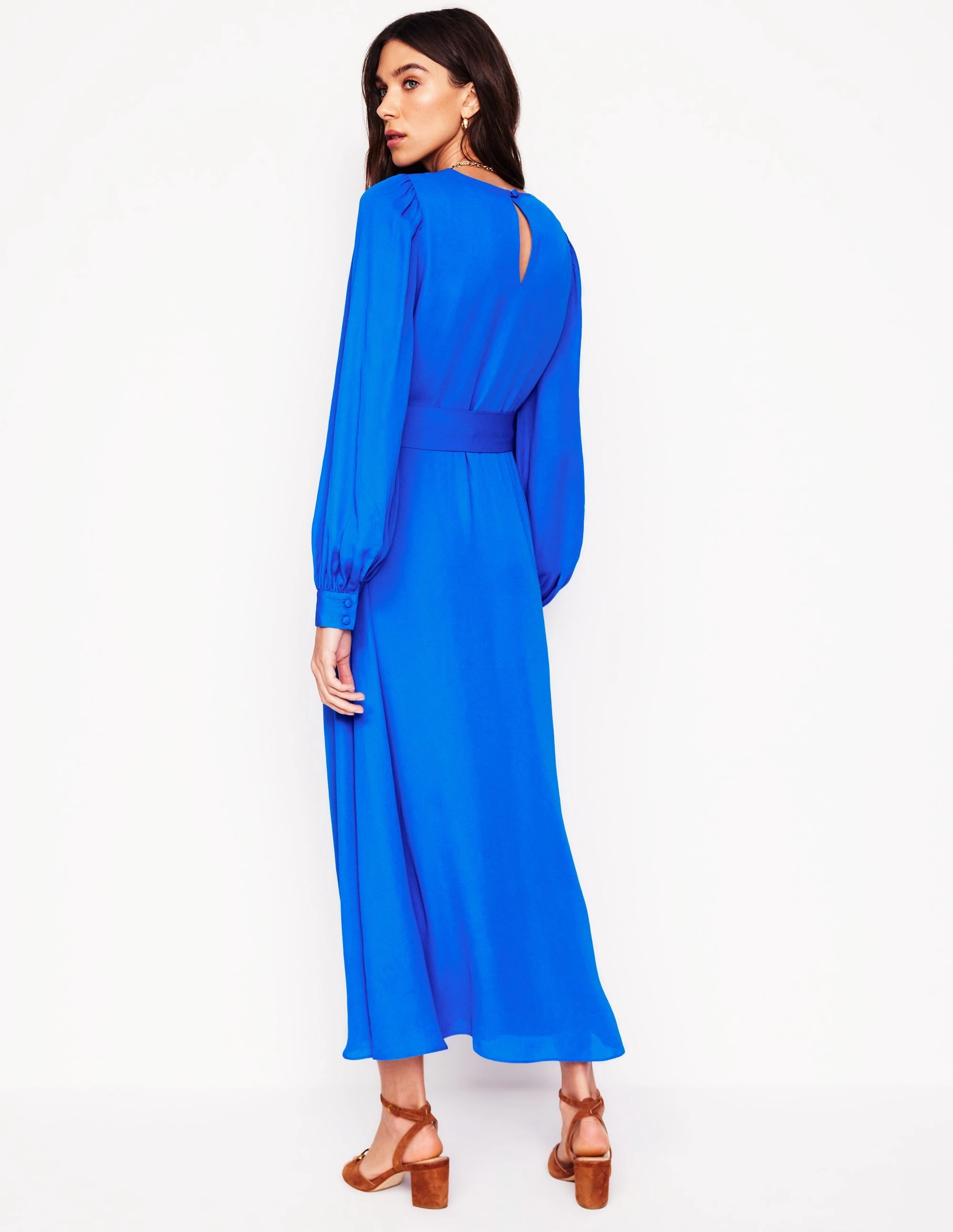 Blouson Sleeve Midi Dress-Gallery Blue Soft Drape