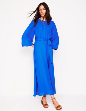 Maternity-Fit Elegant Waist Blouson Sleeve Midi Dress-Gallery Blue