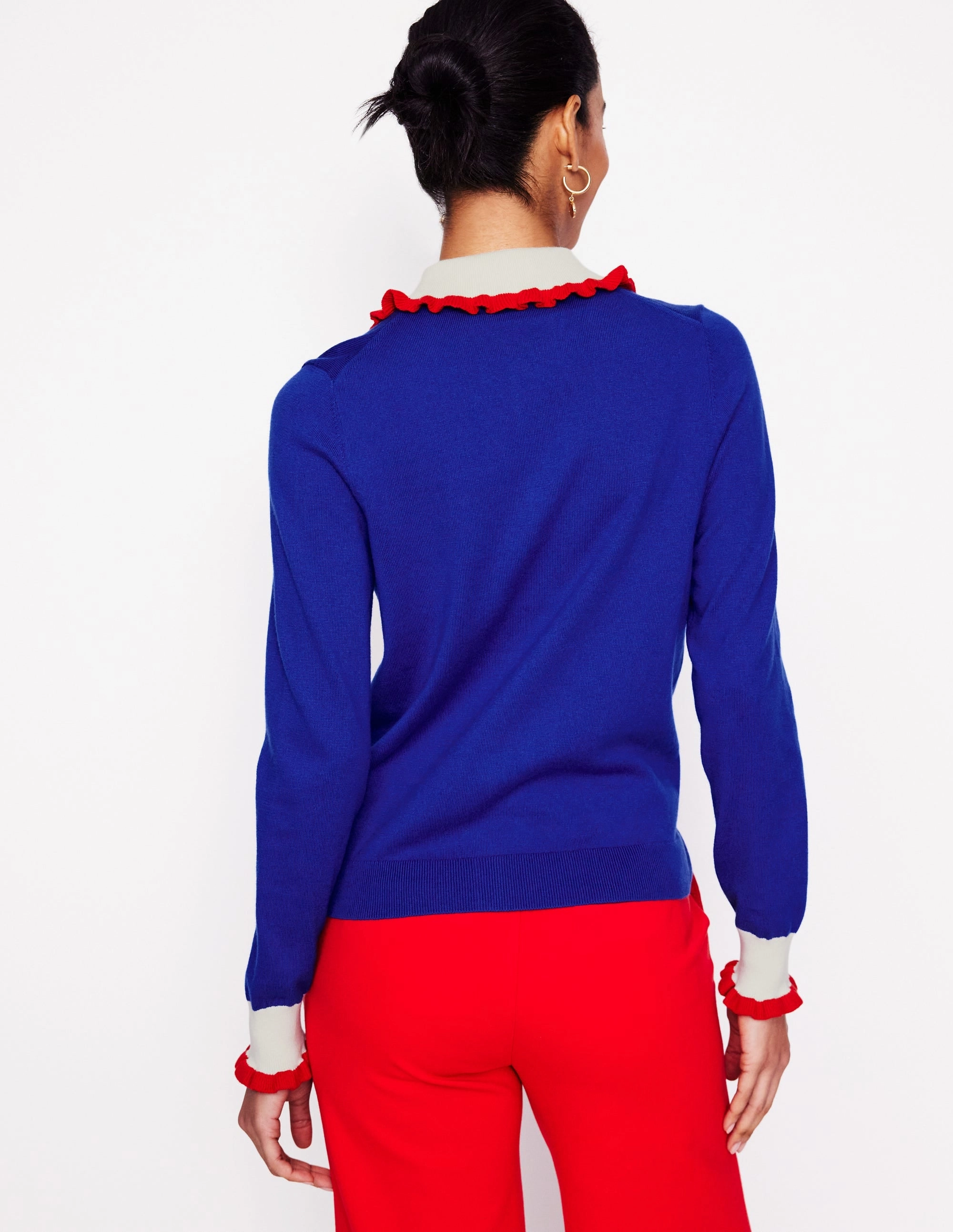 Frilled Cotton Blend Cardigan-Bright Blue UVProtective Layer Sustainable Material