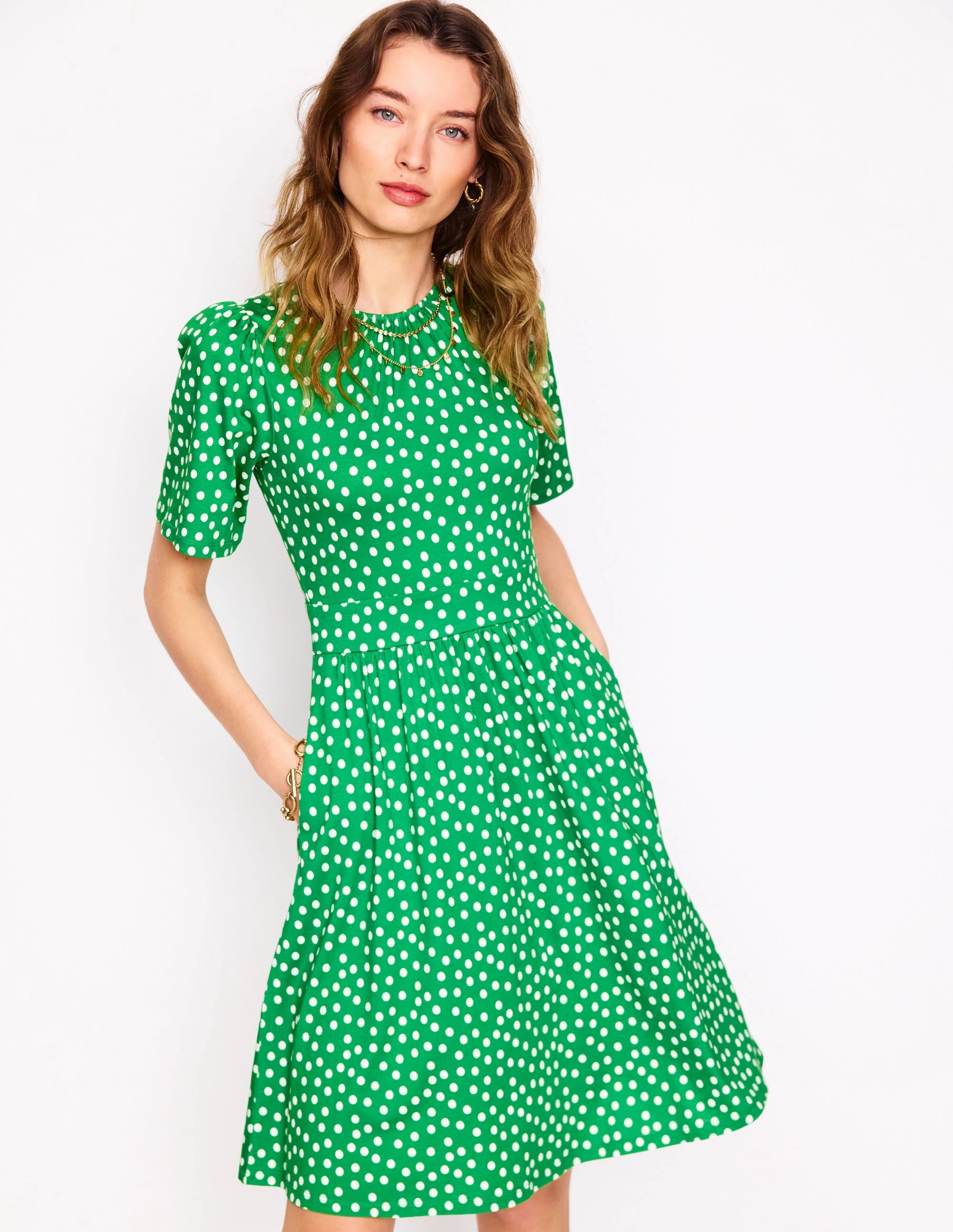 Louisa Short Jersey Dress-Lime Juice Green, Abstract Dot Casual Must-Have Active Moments