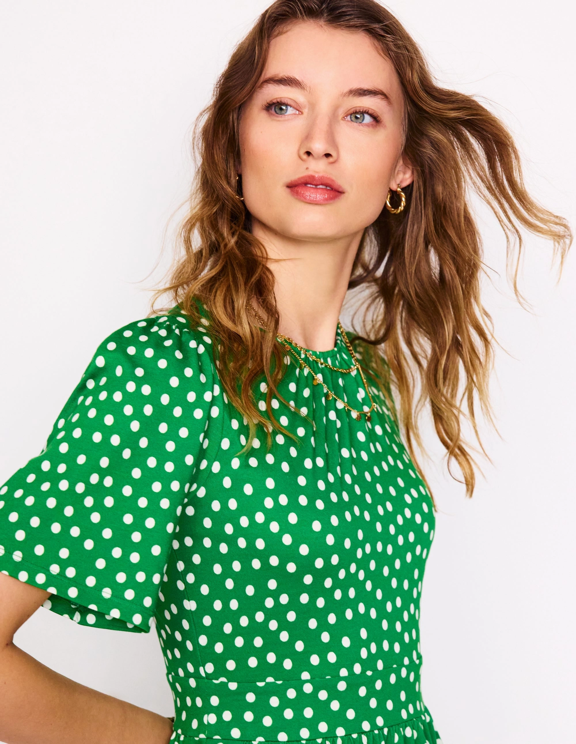 Calm Texture Lounge Mode Louisa Short Jersey Dress-Lime Juice Green, Abstract Dot