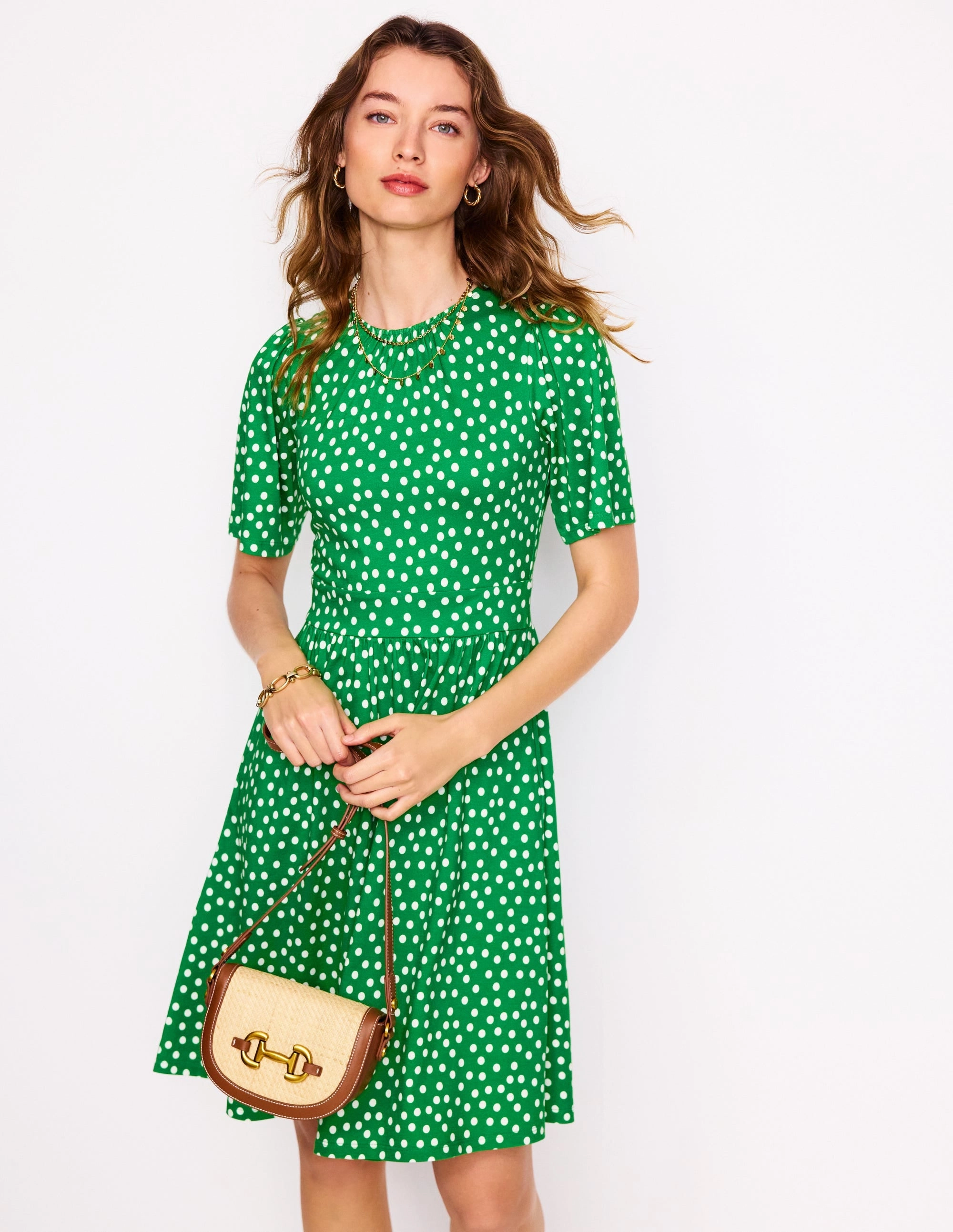 Semi Casual Sister Glow Louisa Short Jersey Dress-Lime Juice Green, Abstract Dot