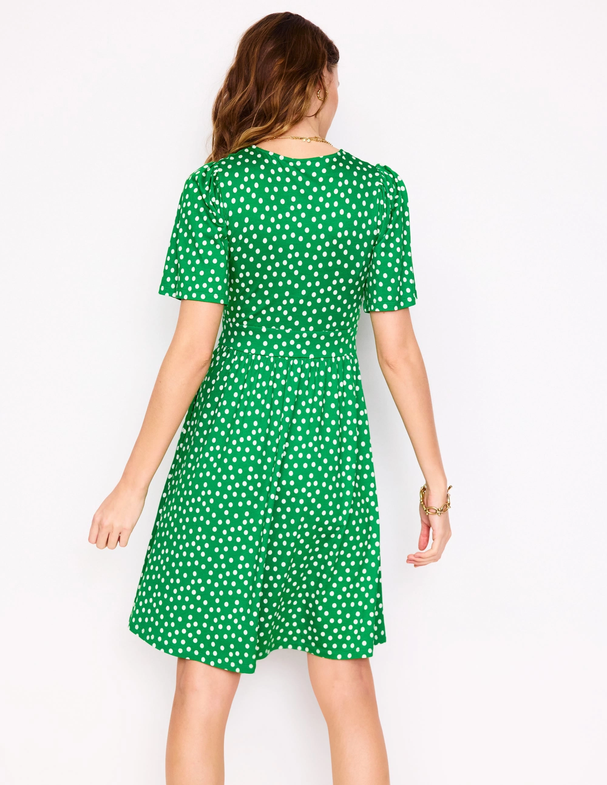Louisa Short Jersey Dress-Lime Juice Green, Abstract Dot Comfy Design