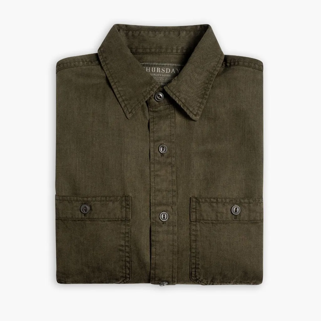 Gym Companion Active Lifestyle Chambray Workshirt | Olive