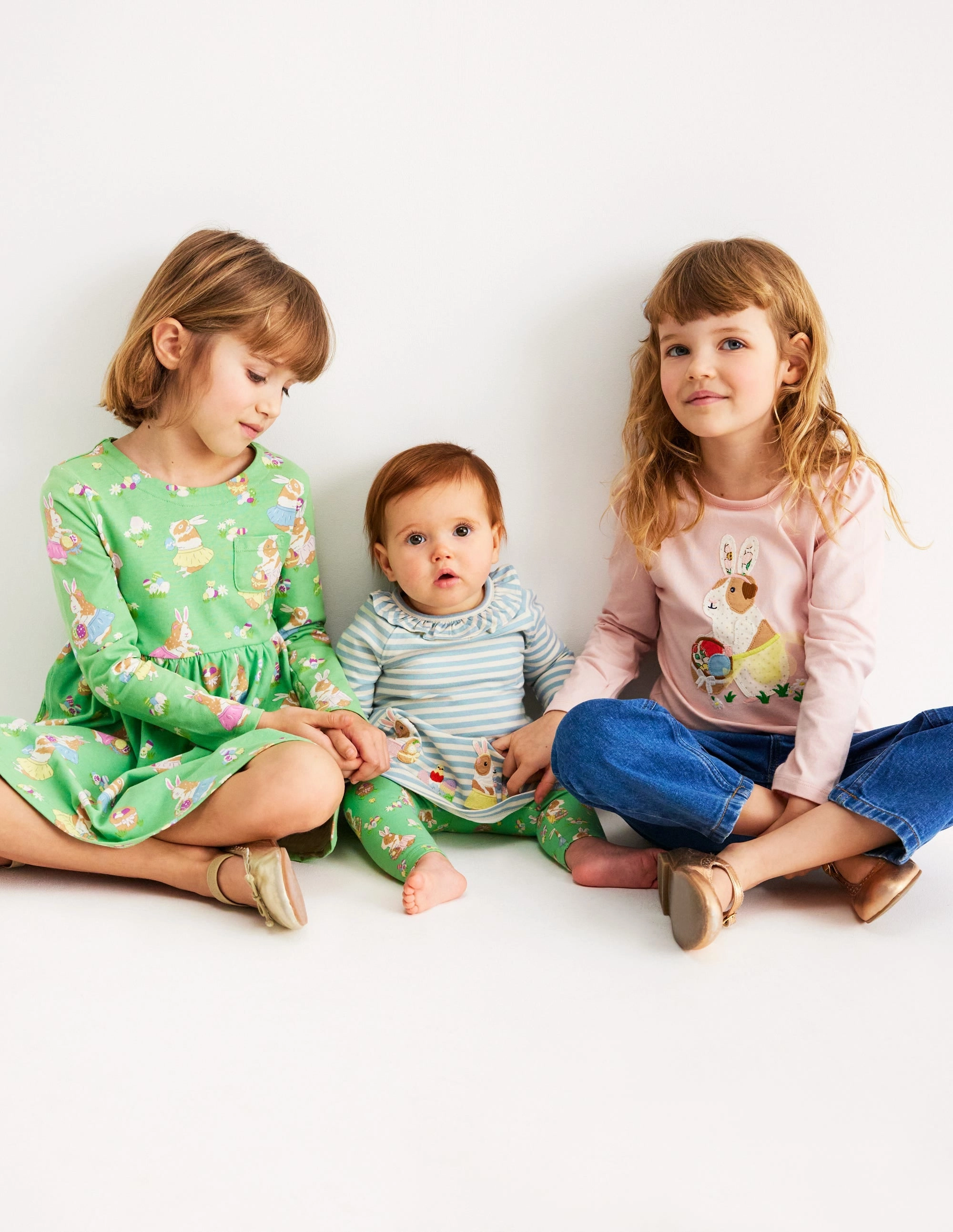 Long-Sleeved Fun Jersey Dress-Aloe Green Easter Guinea Pigs Bust-Enhancing All Gender Fit