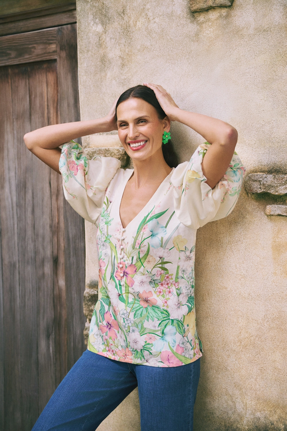 Border Print Blouse ?C Botanical Print Eco Dye Process