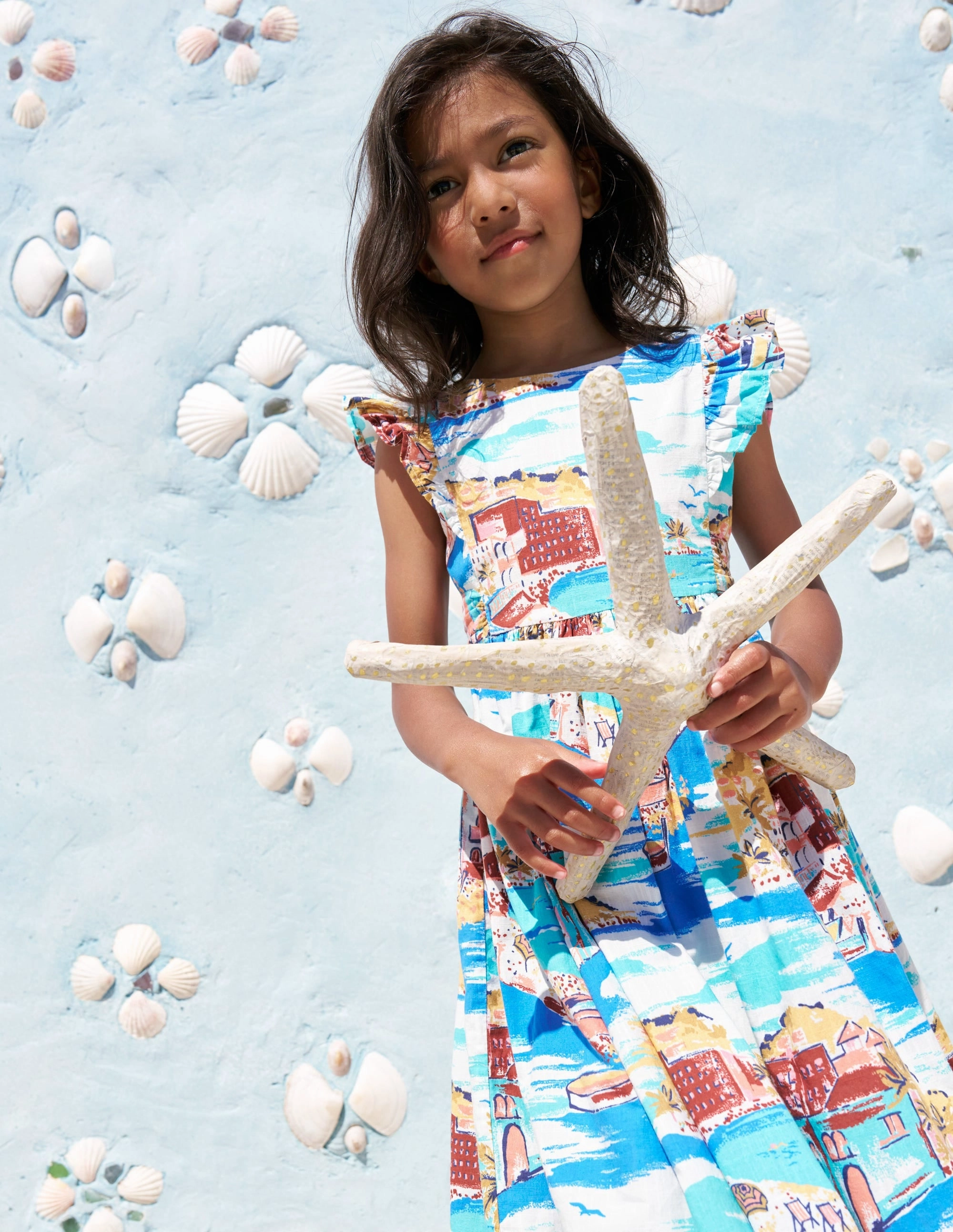 Fall Layer Bow Back Midi Dress-Multi Coastal Scene