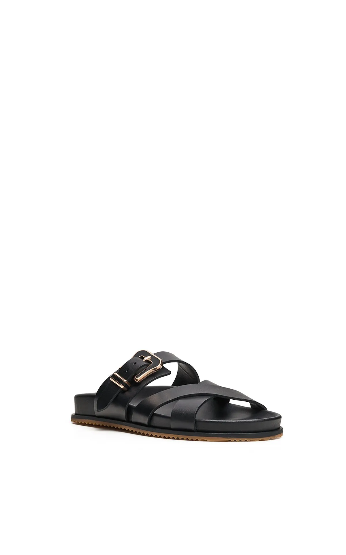 Circe Slide Sandal in Black Leather Airy Sole Love Step