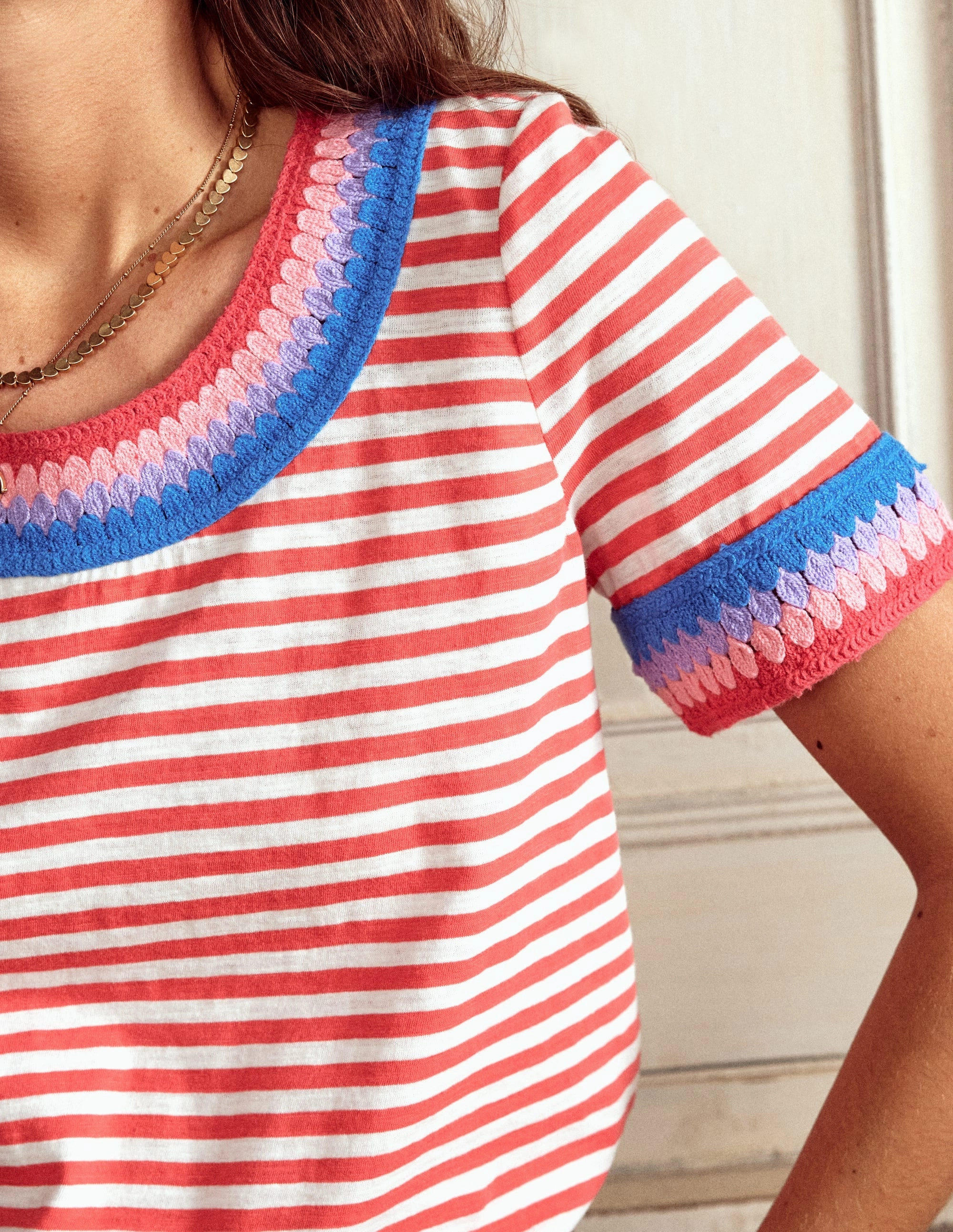 Fae Crochet T-shirt-Ivory, Cayenne Comfy Choice