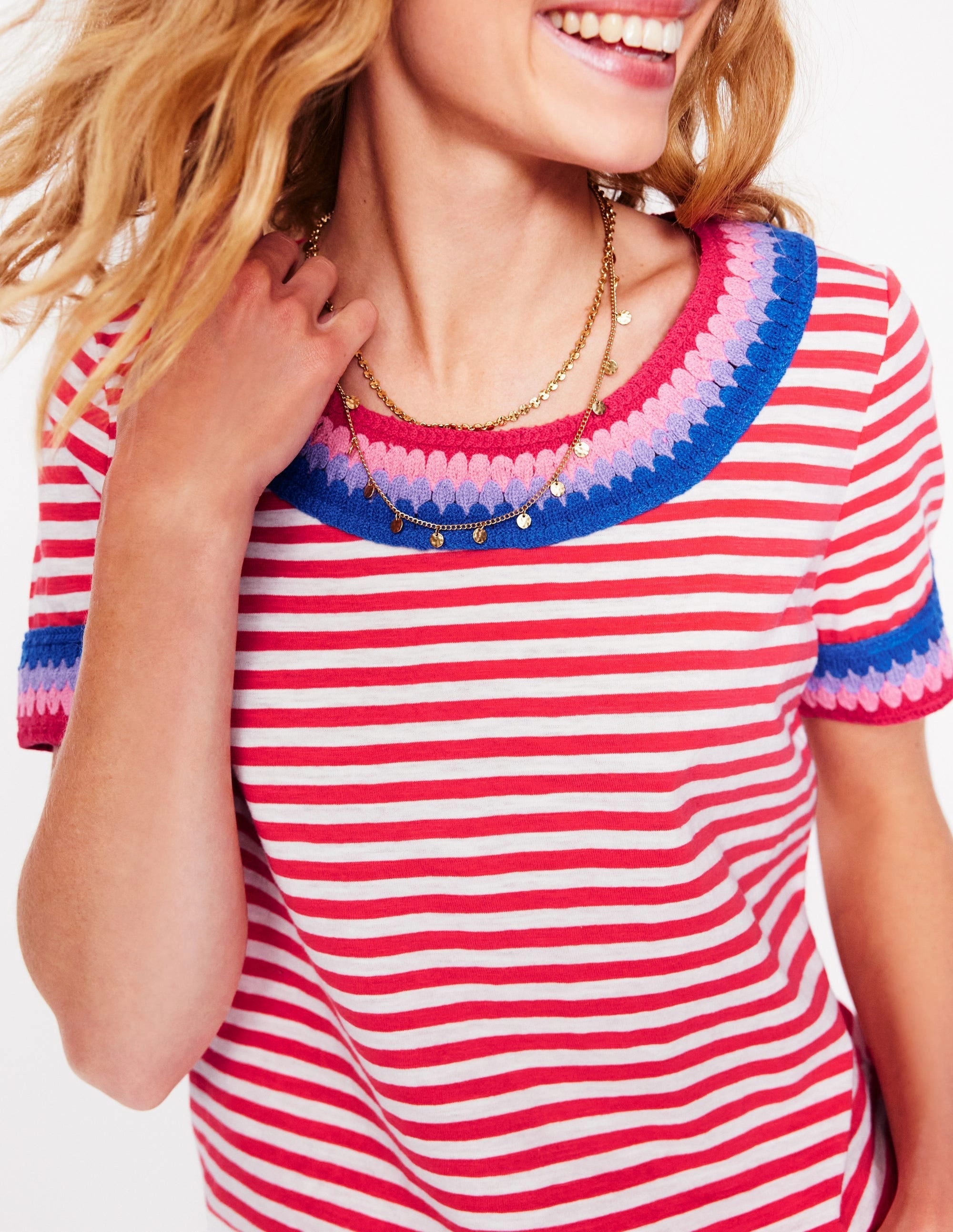 Leather combination Odor Resistant Material Fae Crochet T-shirt-Ivory, Cayenne