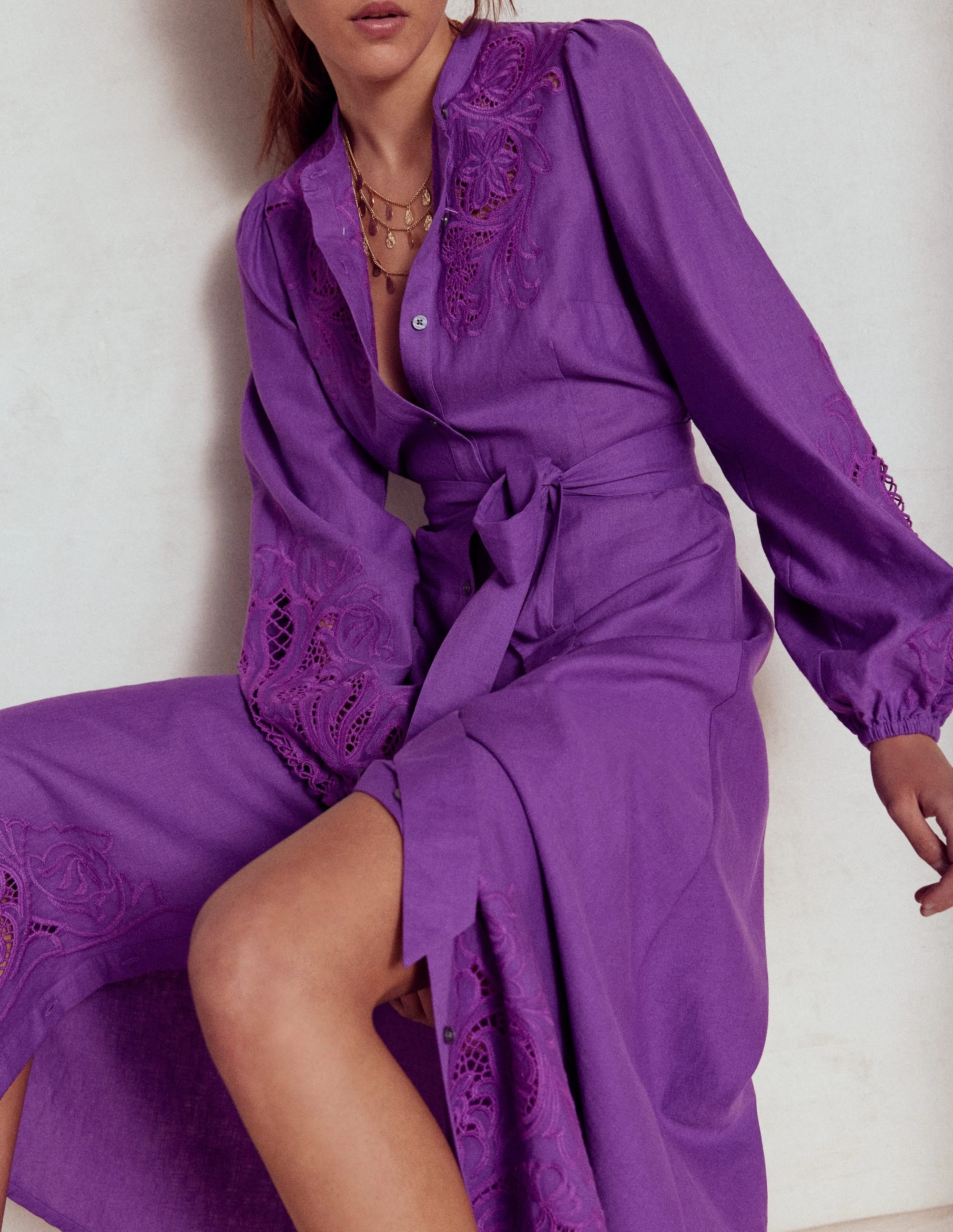 Mae Linen Blend Shirt Dress-Royal Purple Evening Vibe