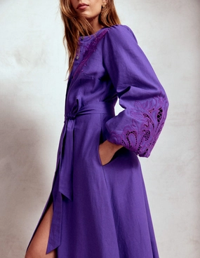 Mae Linen Blend Shirt Dress-Royal Purple Color-Blocked everyday elegance