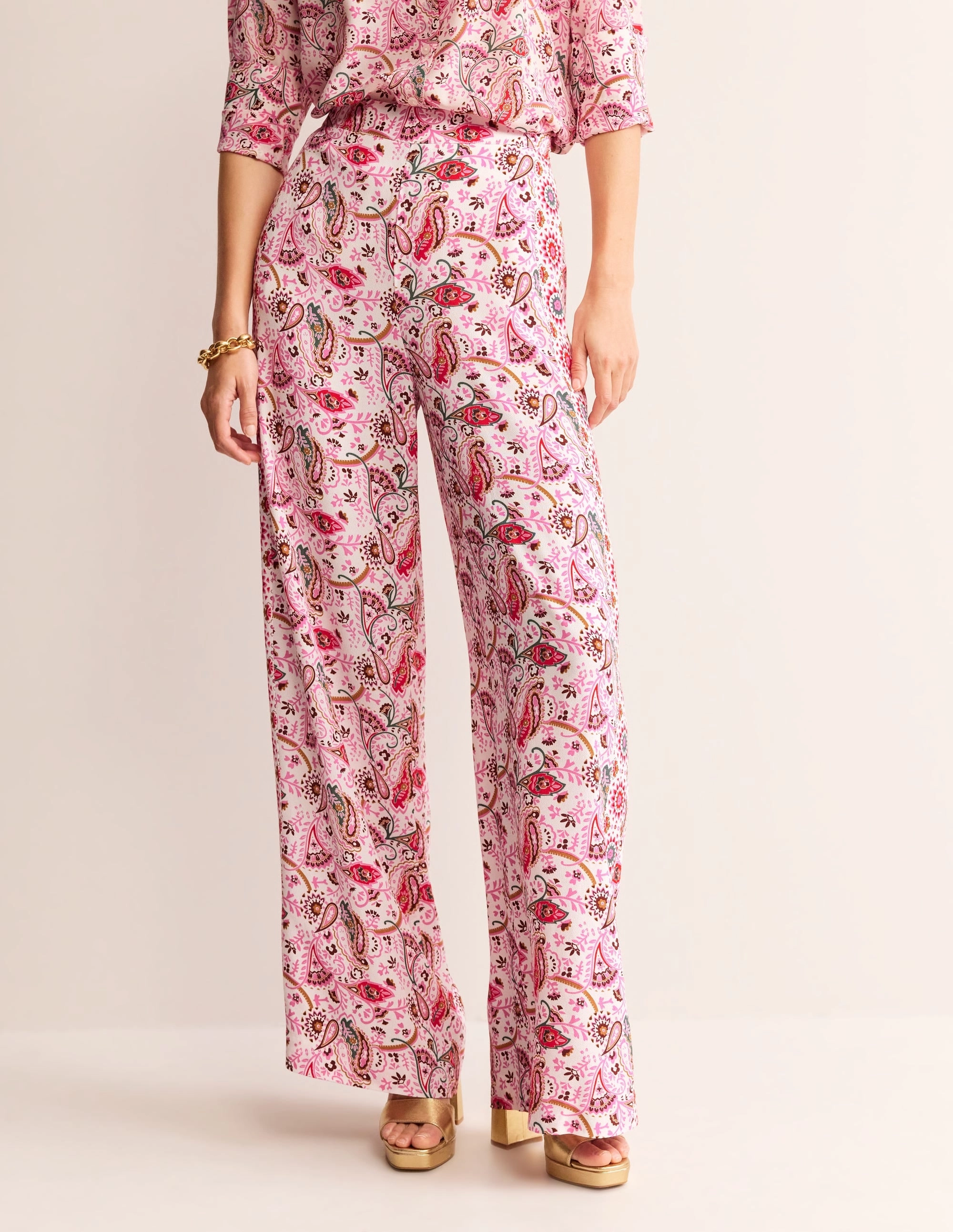 Casual Performance Fit All-Purpose Wear Palazzo Fluid Crepe Trousers-Multi, Floret Paisley