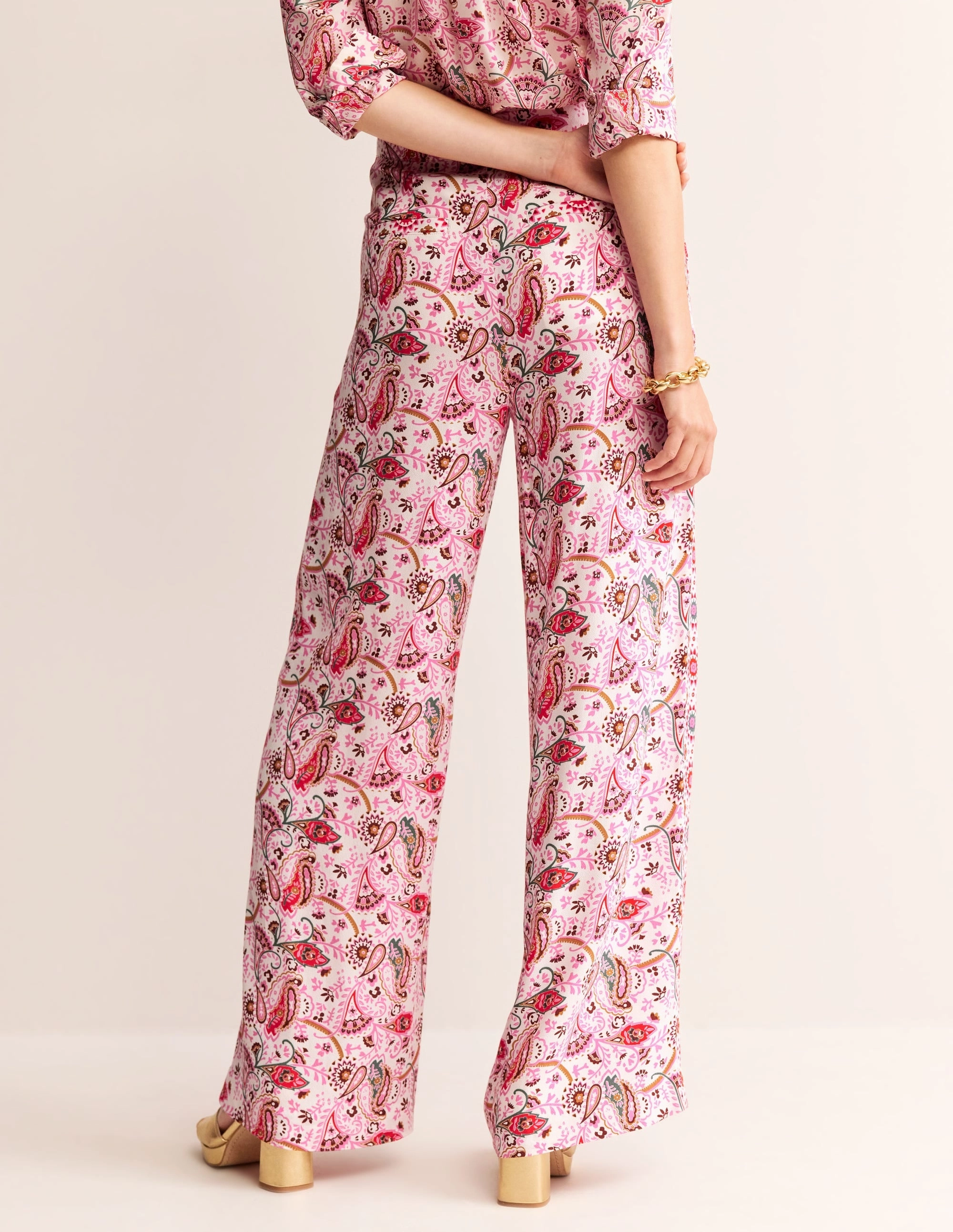 Palazzo Fluid Crepe Trousers-Multi, Floret Paisley NonBindingWaistline Day Adventure