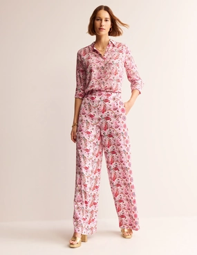 Palazzo Fluid Crepe Trousers-Multi, Floret Paisley Anti Snag Fabric