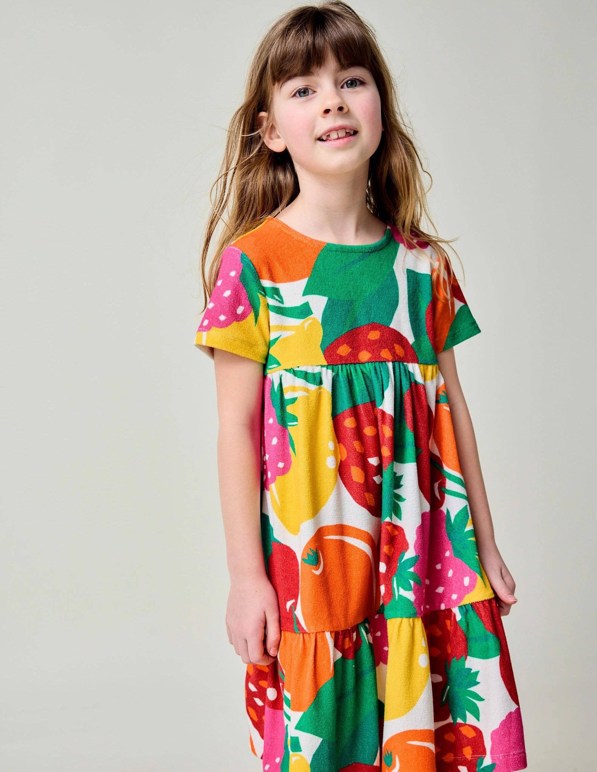 FlatlockSeam Ariel Twirly Towelling Dress-Multi Giant Fruit