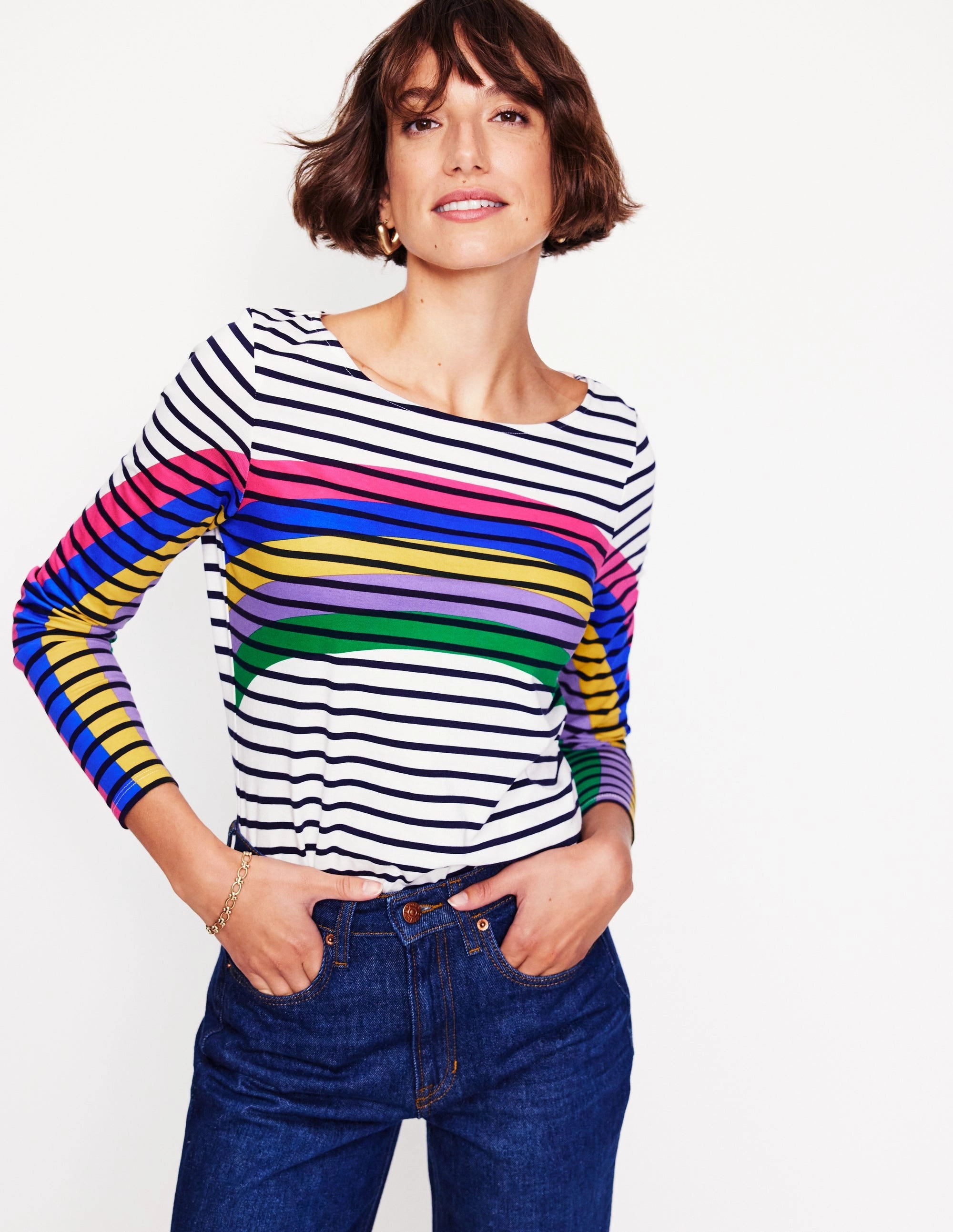 DoubleStitched Seams Ella Long Sleeve Breton-Rainbow Curve Breton