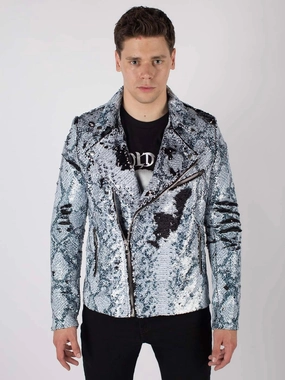 Checkered Fashion Shield Any Old Iron Men's Whitesnake Sequin Moto Jacket