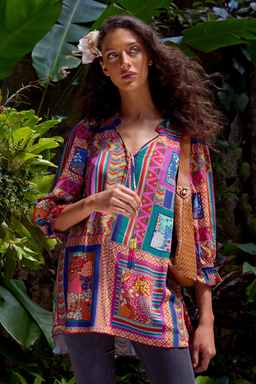 CushionedSupport Beaded Tassel Kaftan - Tropical Patchwork