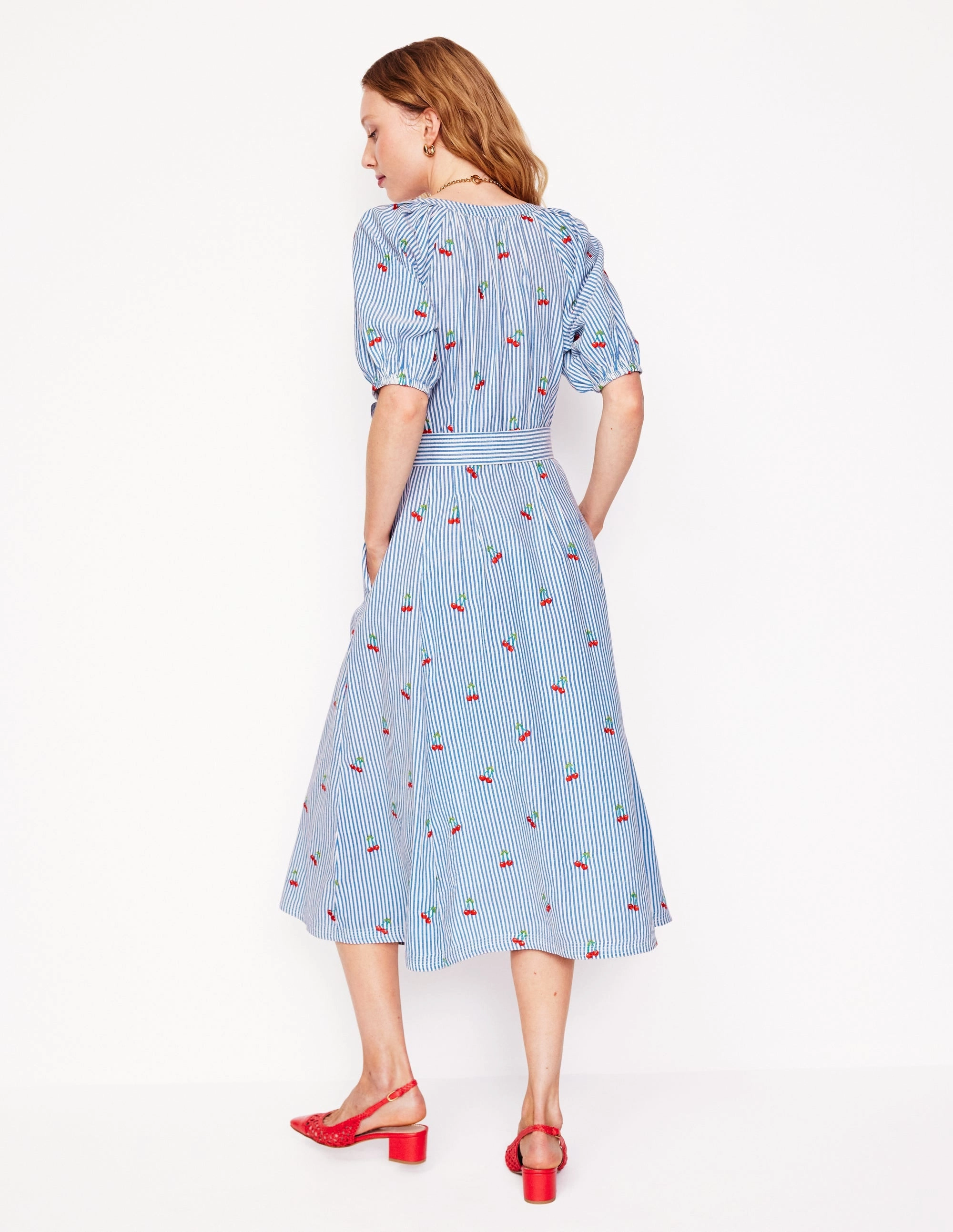 Bria Embroidered Midi Dress-Cherries Embroidery Gloss Finish