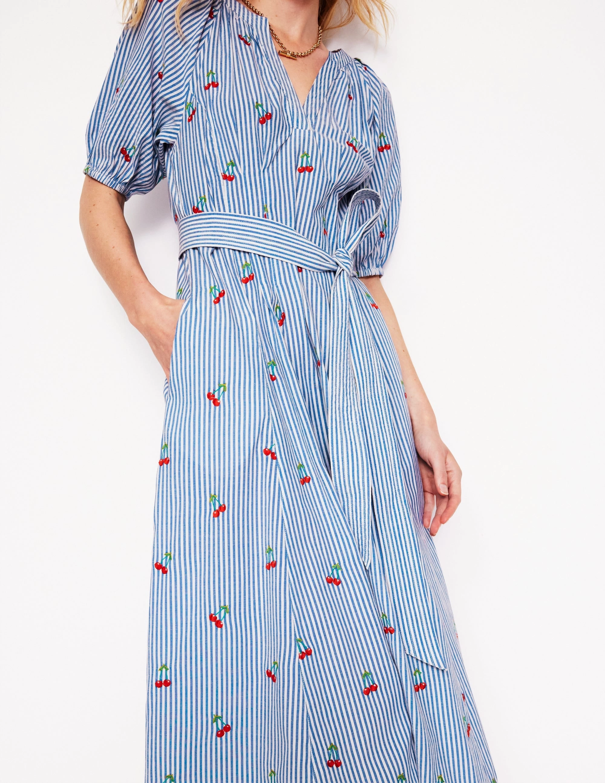 Ethically-Made Easy Match Bria Embroidered Midi Dress-Cherries Embroidery