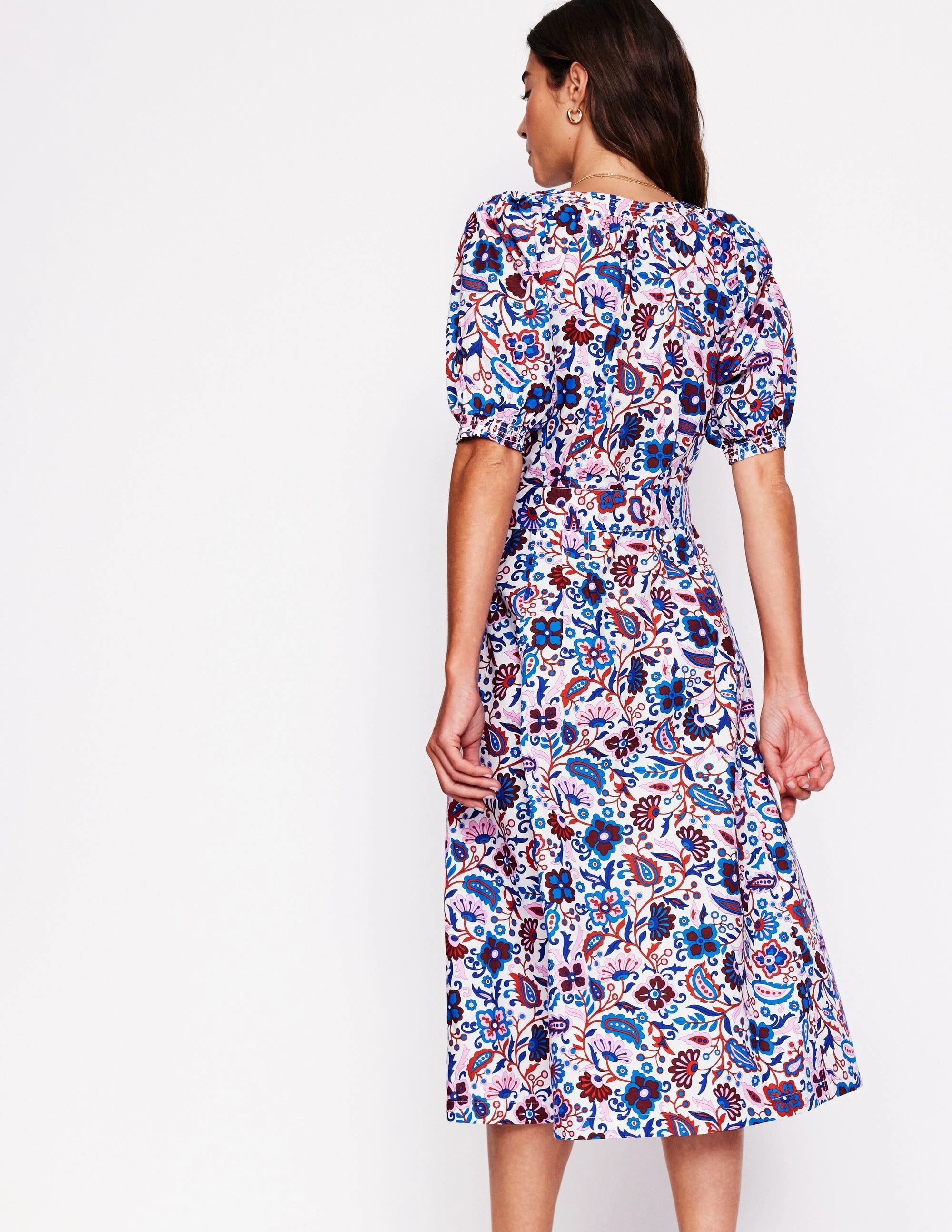 Chic and Elegant Bria Puff Sleeve Midi Dress-Multi, Oriental Paradise