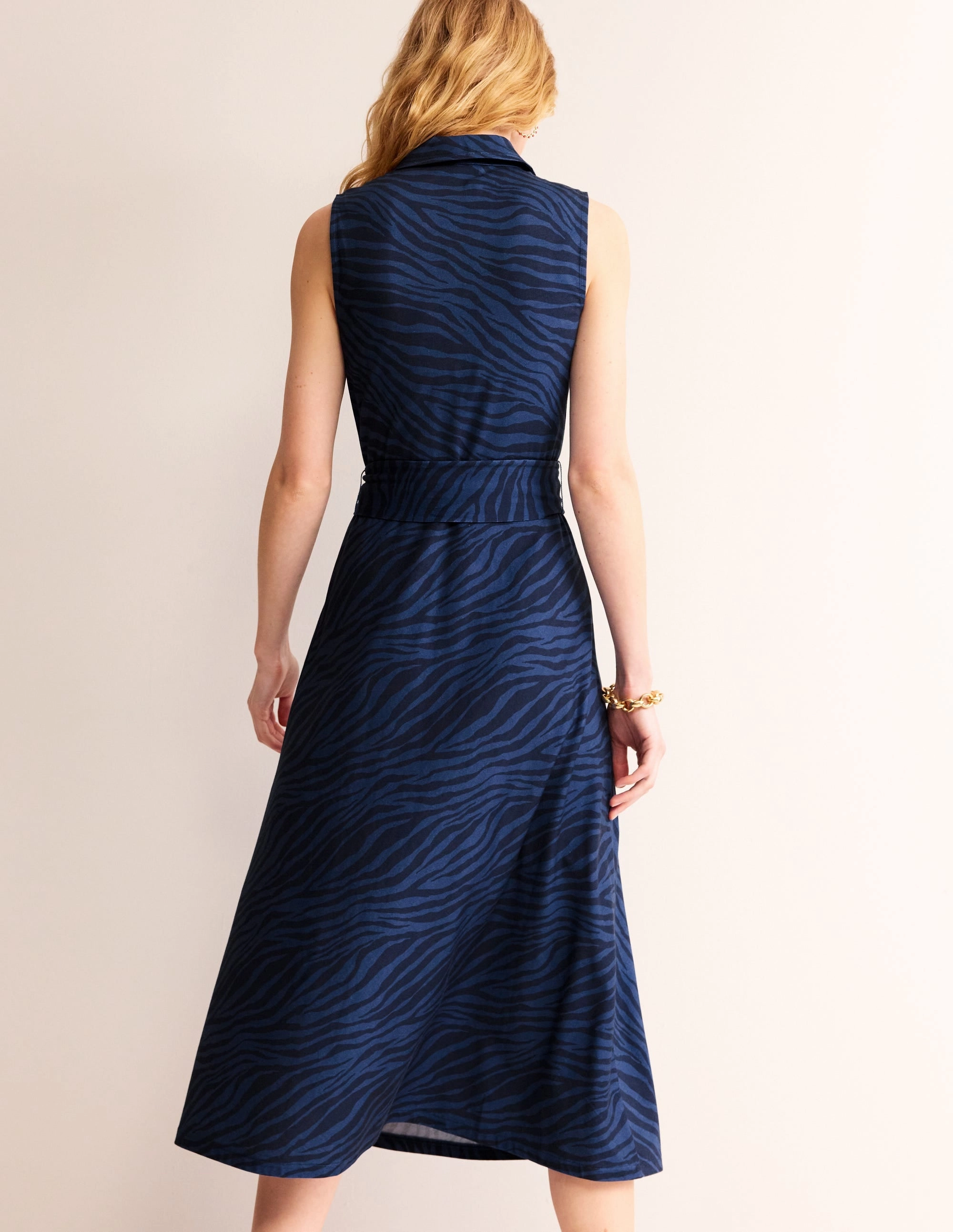 Evening Look Silk Air Laura Sleeveless Shirt Dress-True Navy, Animal Stripe