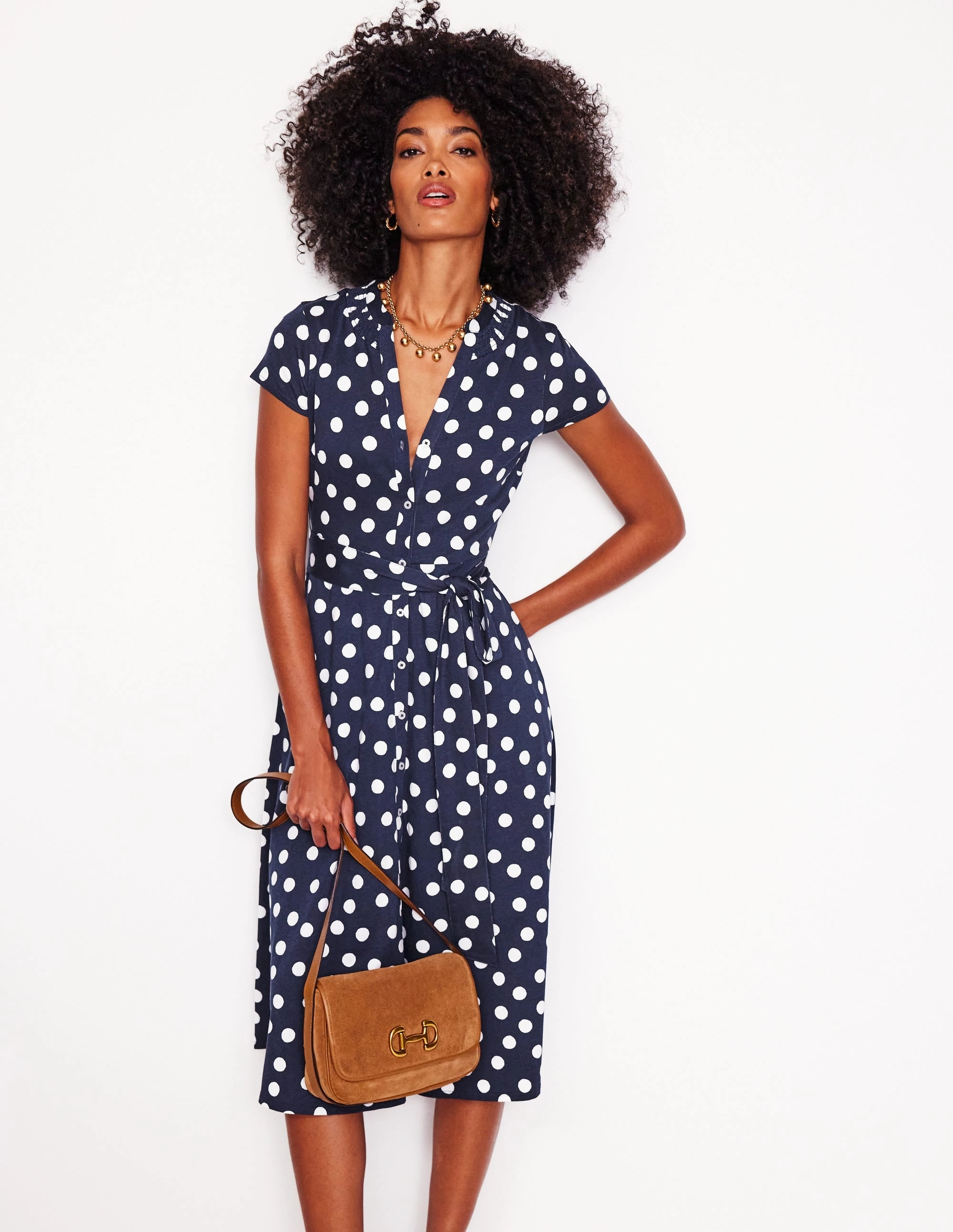 Perfectly Crafted Sara Jersey Shirt Dress-French Navy, Abstract Dot