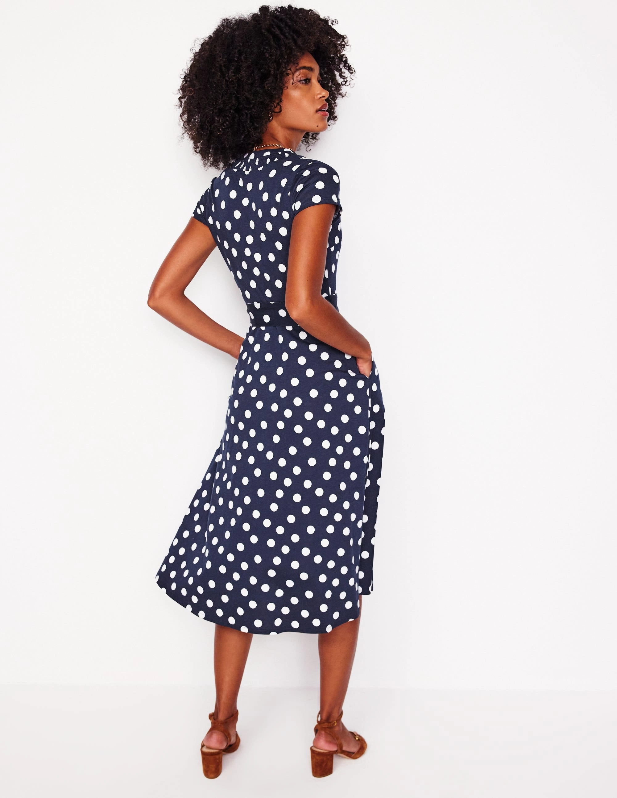 Sara Jersey Shirt Dress-French Navy, Abstract Dot Collared Warm Touch