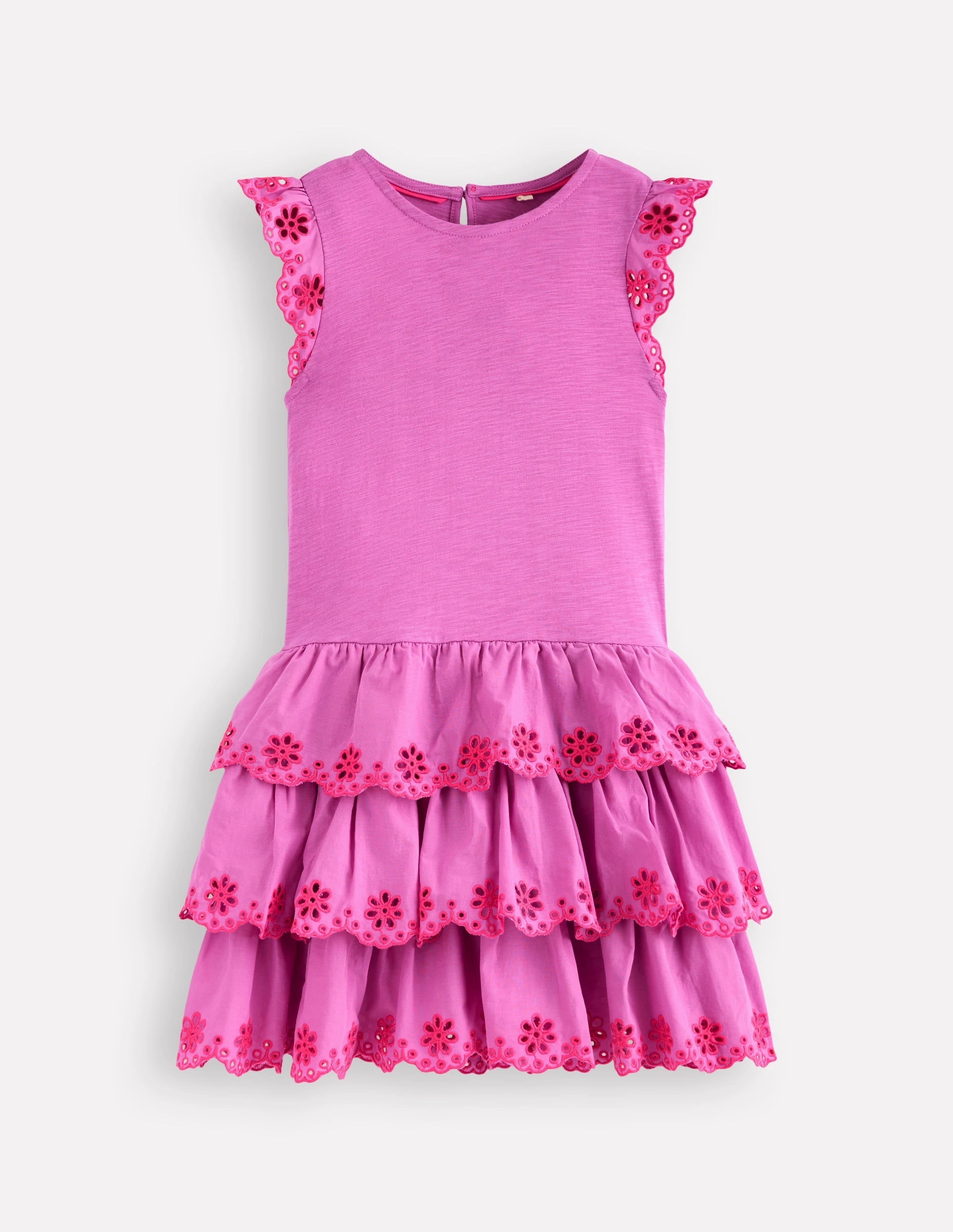 Petite-Size All-Occasion Wear Broderie Mix Jersey Dress-Foxglove Purple