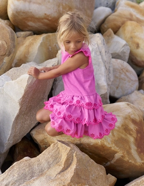 Elegant Piece Outfit Boost Broderie Mix Jersey Dress-Foxglove Purple