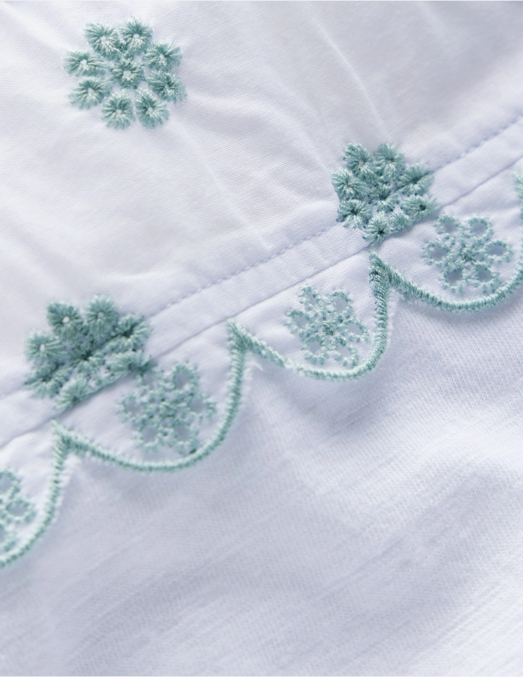 Broderie Sleeve Tee-White Comfortable Weave Easy Layer