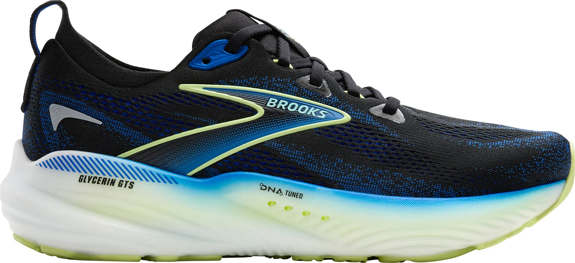 Brooks Glycerin GTS 22 WIDE FIT Mens Running Shoes - Black running shoes for interval training contoured footbed shoes