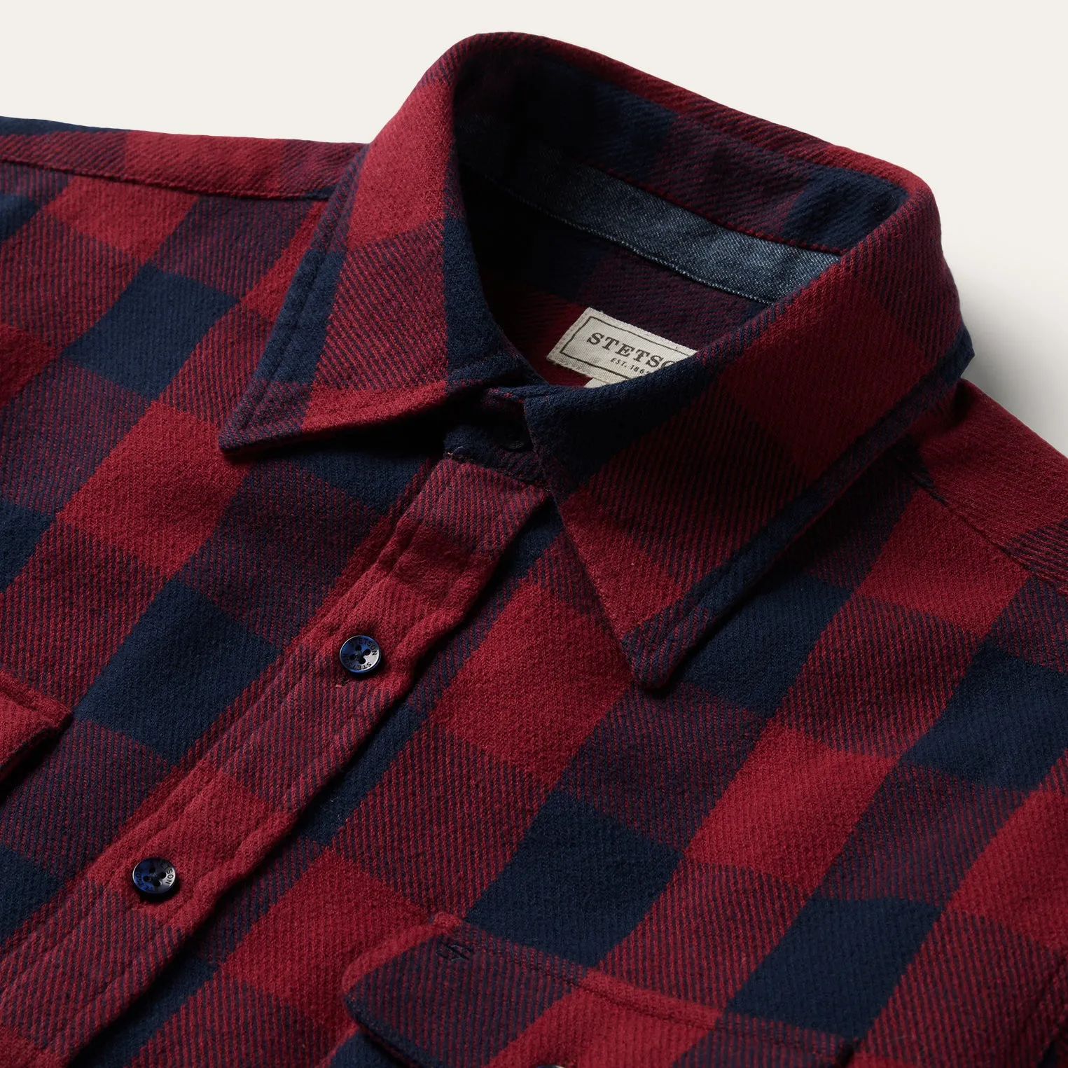Zip Front Buffalo Check Twill Shirt
