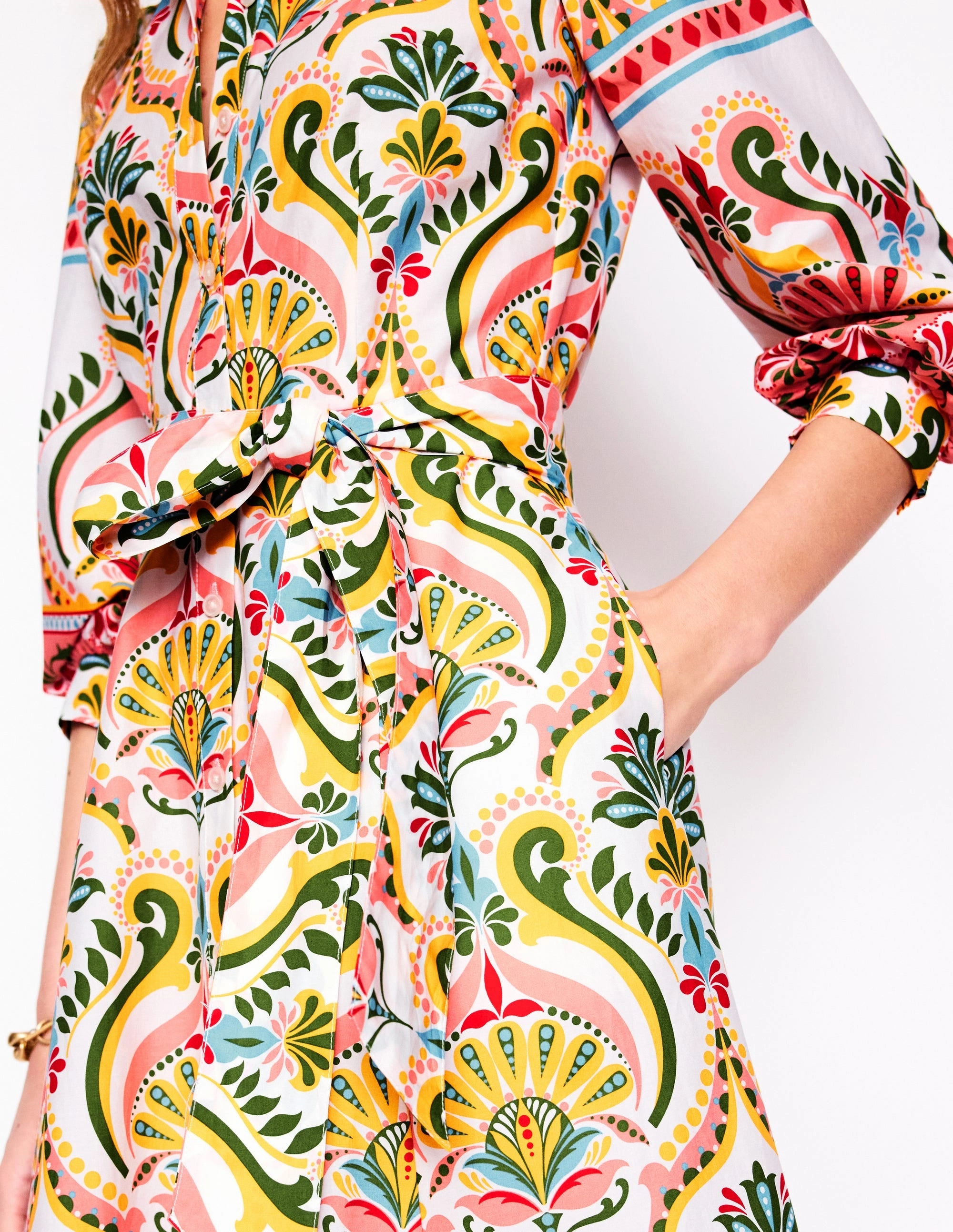 Clara Cotton Shirt Dress-Multi, Ornamental Floral Formal Aura