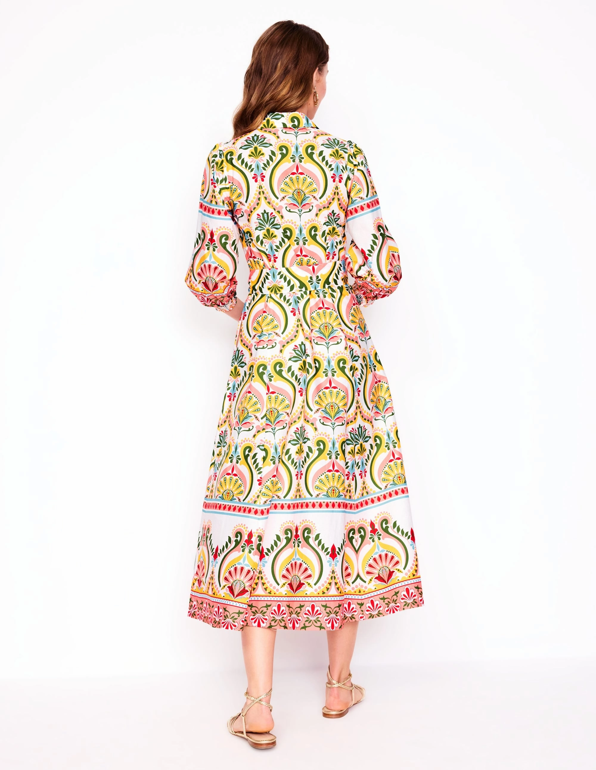 Clara Cotton Shirt Dress-Multi, Ornamental Floral Smart Layers Effortless Touch