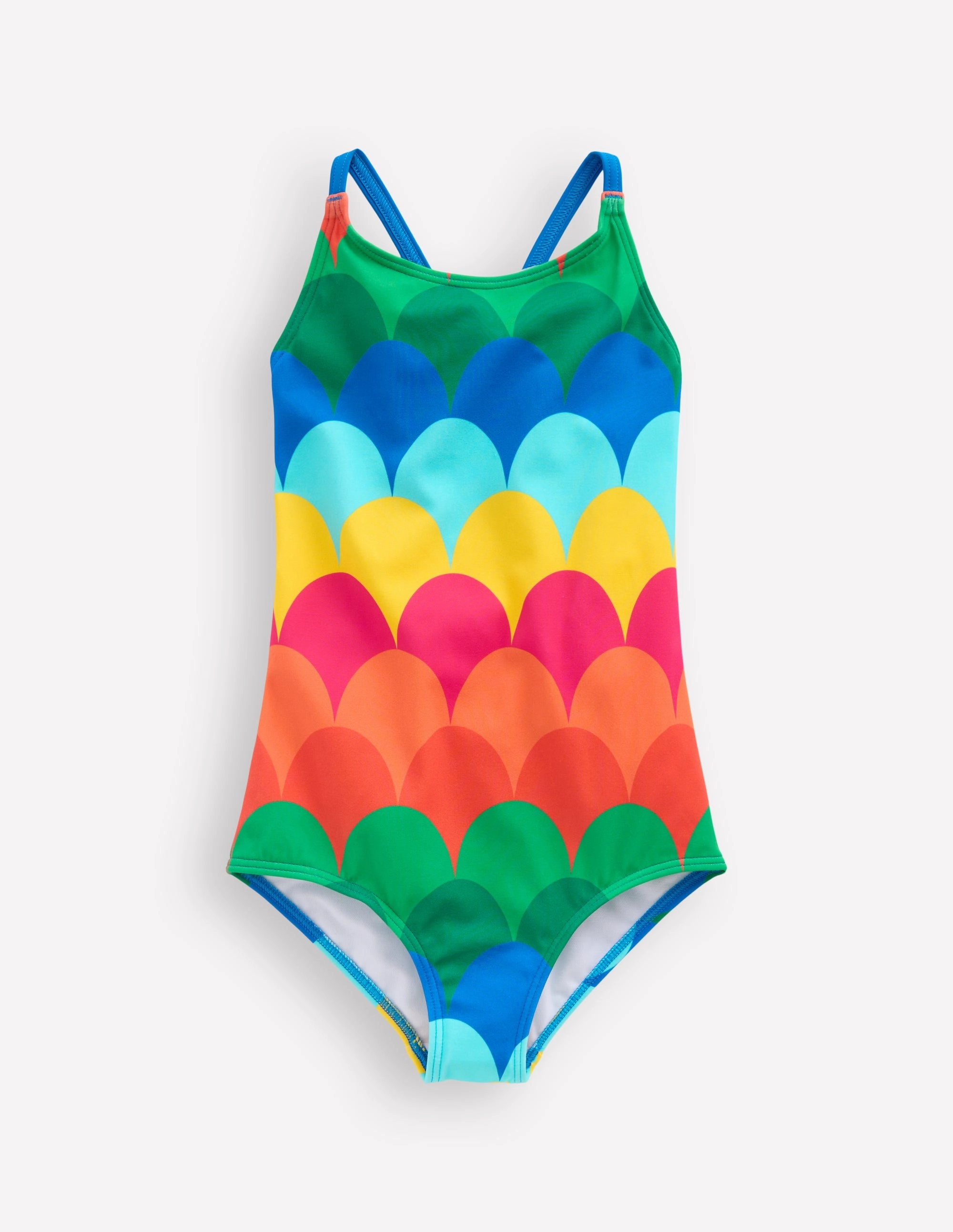 Holiday Outfit Selena Rainbow Strap Swimsuit-Multi Scallop Stripe
