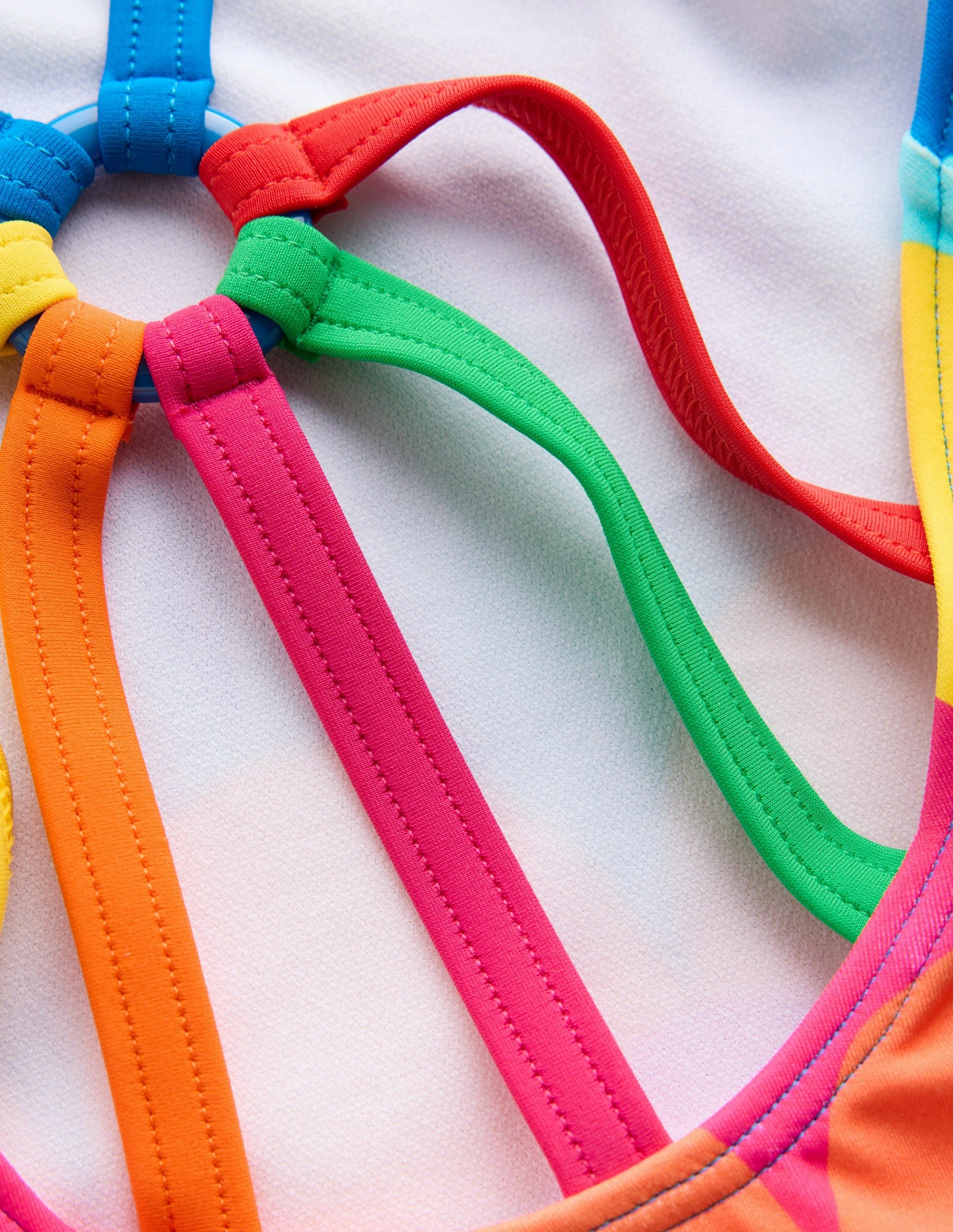 Selena Rainbow Strap Swimsuit-Multi Scallop Stripe Relaxing Beachwear