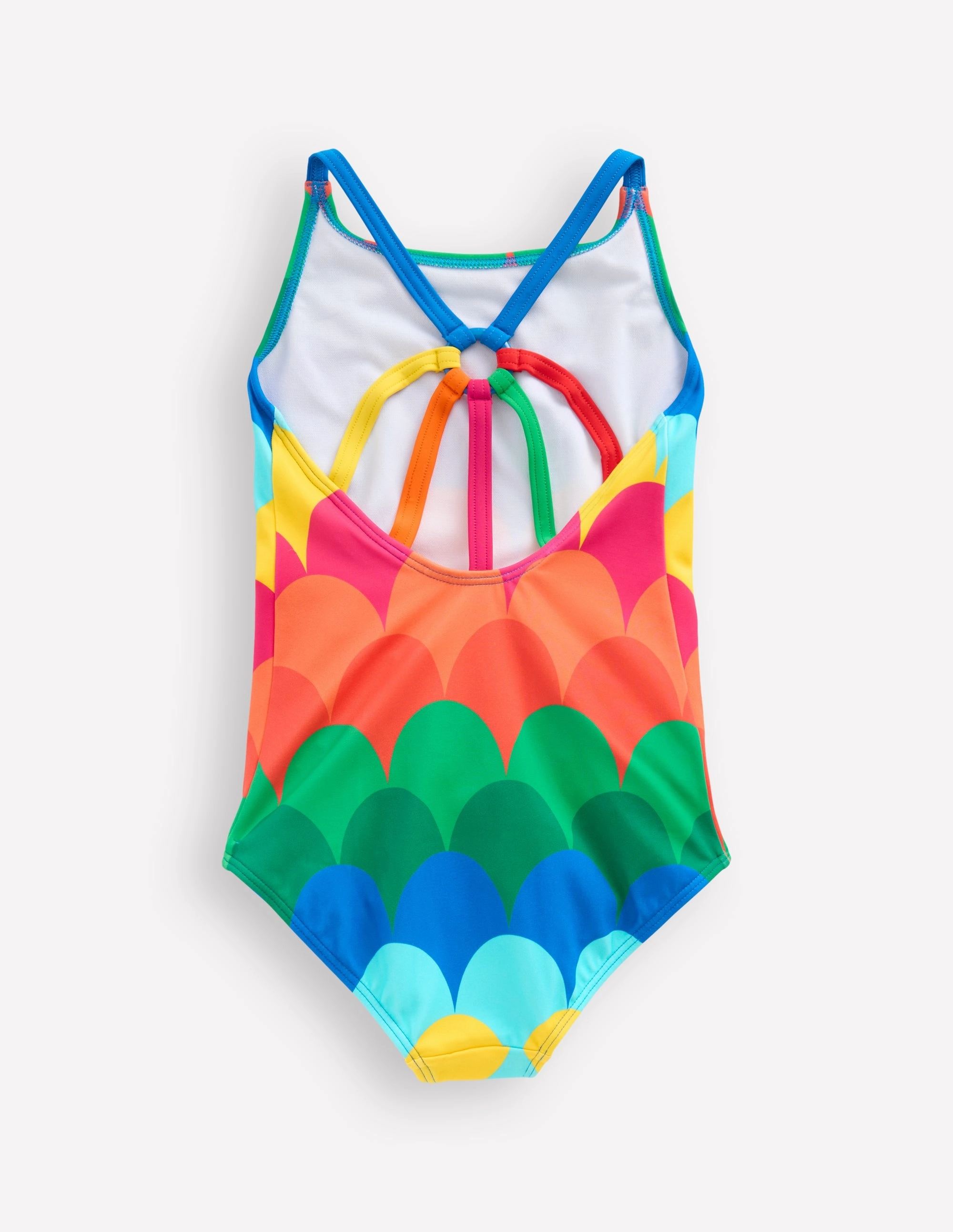 Molded Cups Swim Essentials Selena Rainbow Strap Swimsuit-Multi Scallop Stripe