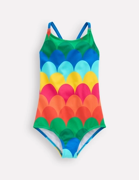Holiday Outfit Selena Rainbow Strap Swimsuit-Multi Scallop Stripe