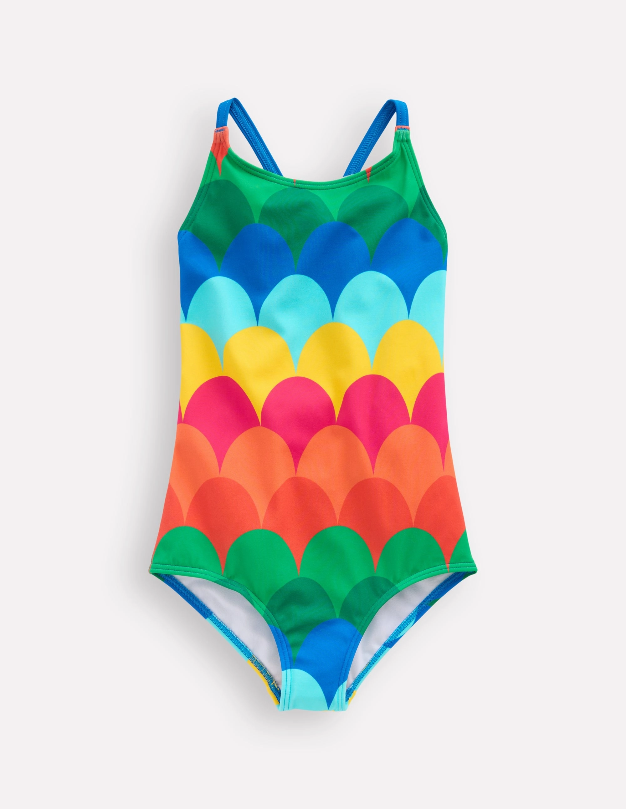 Selena Rainbow Strap Swimsuit-Multi Scallop Stripe Tropical Wear Flexible 4 Way Stretch