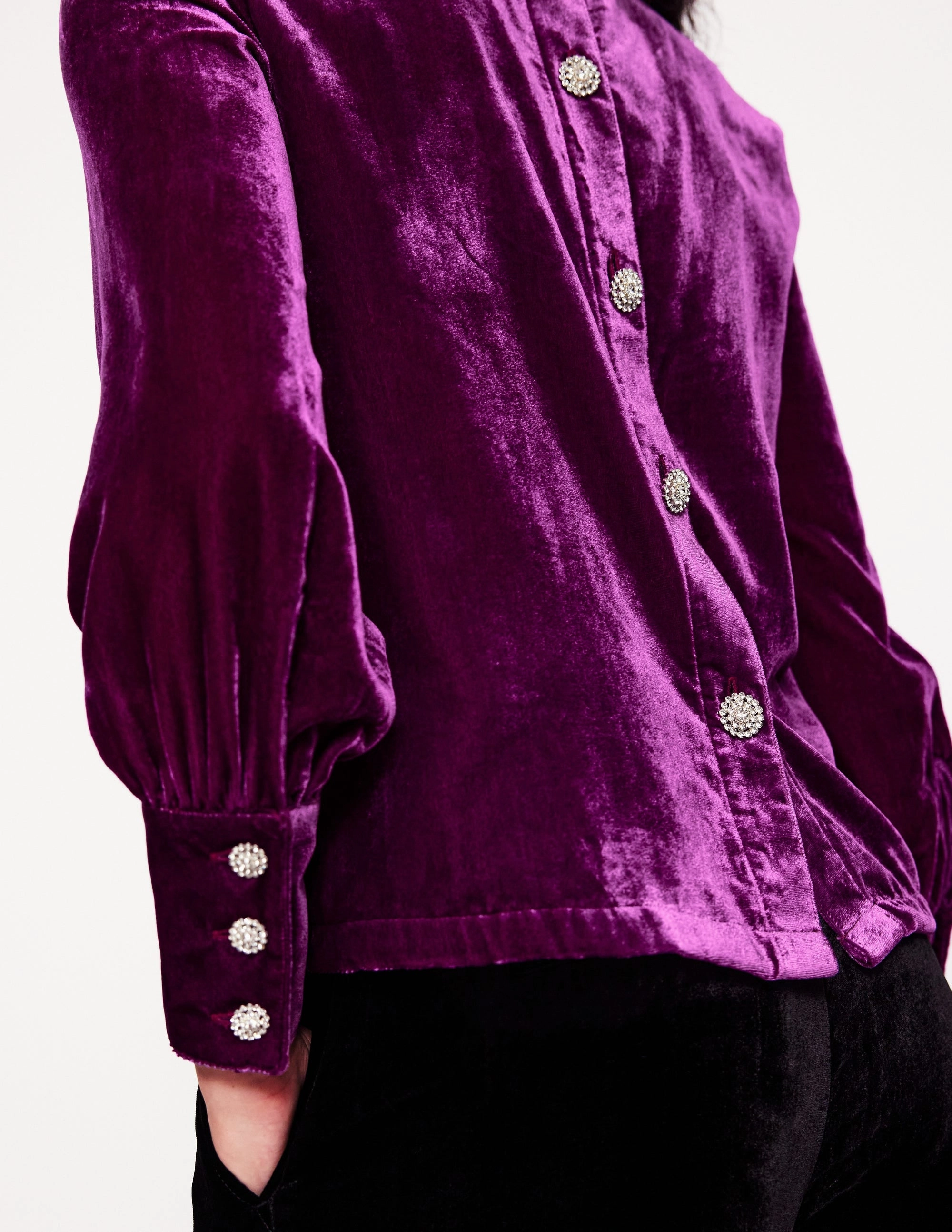 Button Back Velvet Top-Regal Purple Office Attire