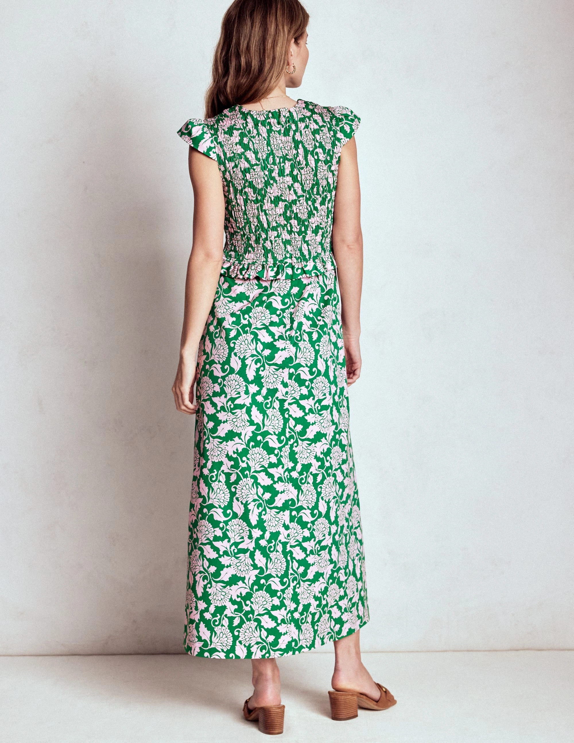 Versatile Piece Subtle Comfort Carolina Smocked Midi Dress-Rich Emerald, Ornate Vine