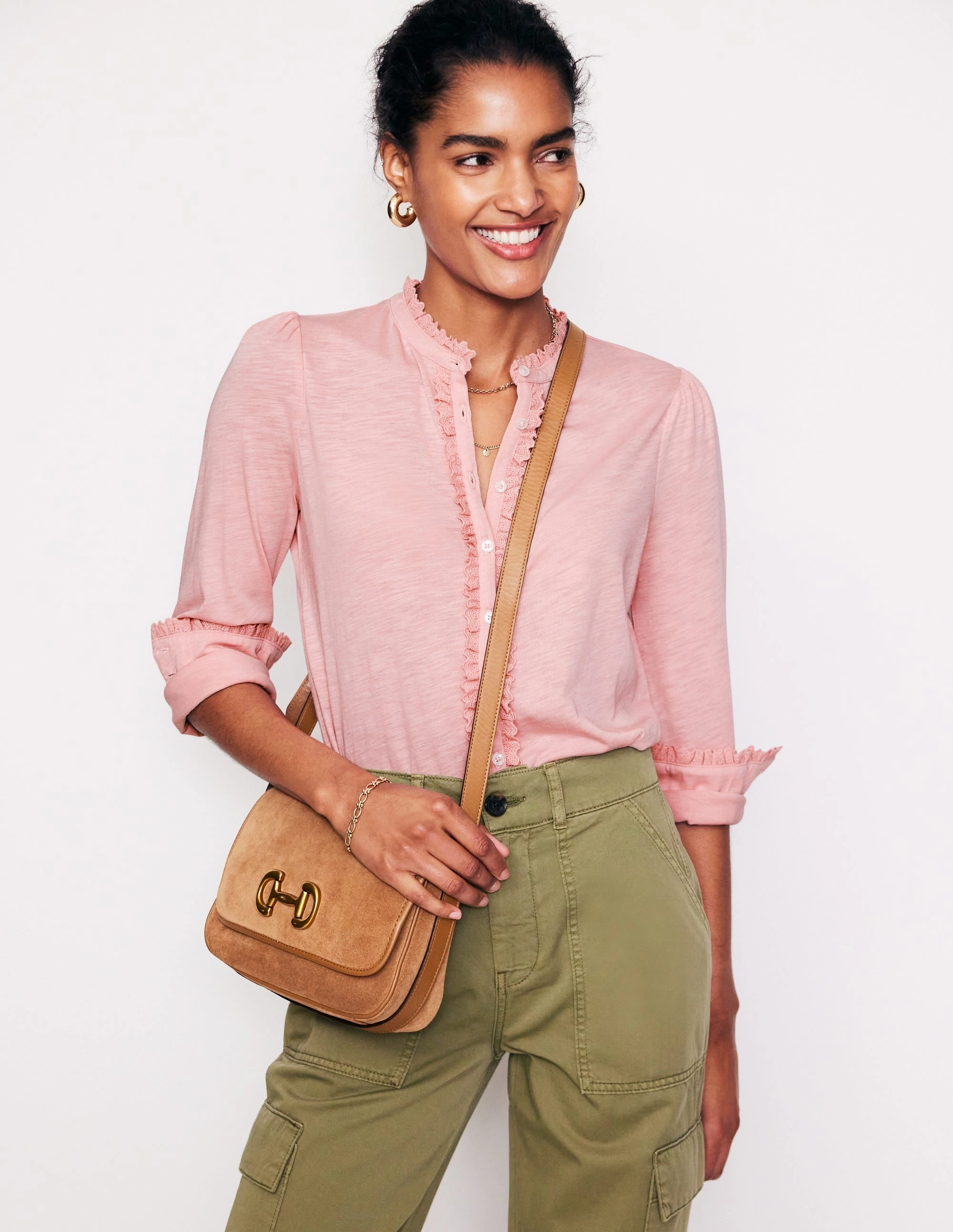 Lightweight Feel Basic Layering Caroline Broderie Jersey Shirt-Quartz