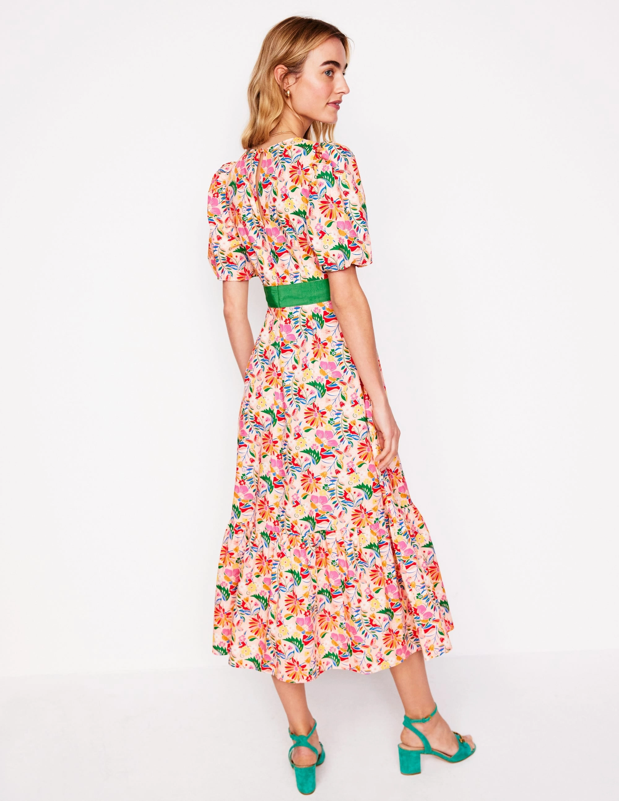 Grosgrain Waist Dress-Multi, Wildflower Trail Draped Silhouette Flowing Texture