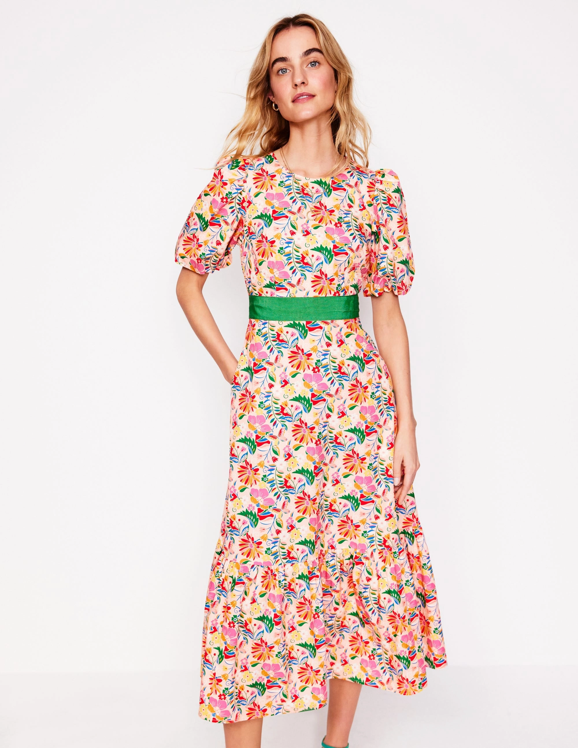 Grosgrain Waist Dress-Multi, Wildflower Trail Timeless Beauty Modern Layering