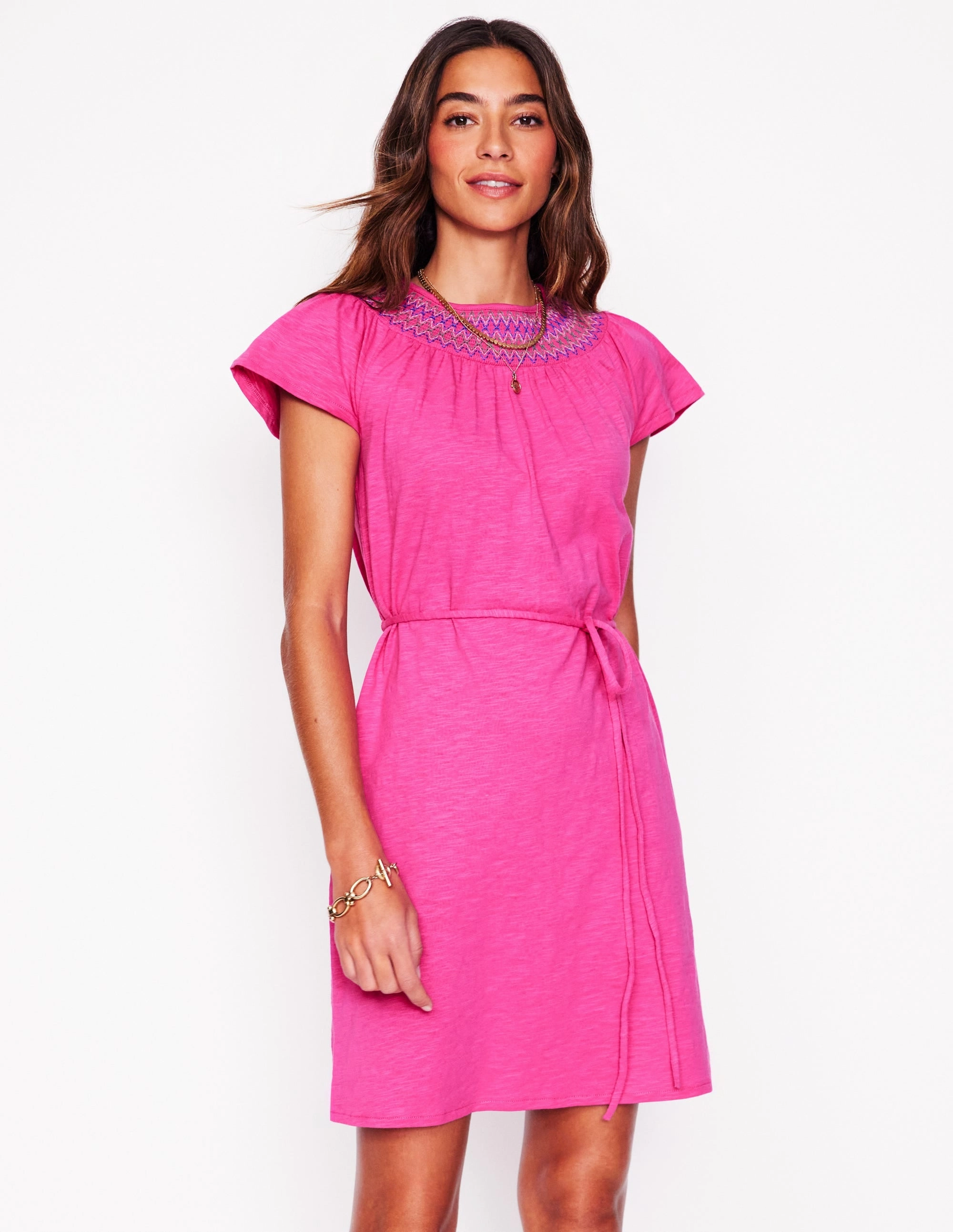 Fit Mood Chic Vibe Nina Smocked T-Shirt Dress-Cosmos Pink