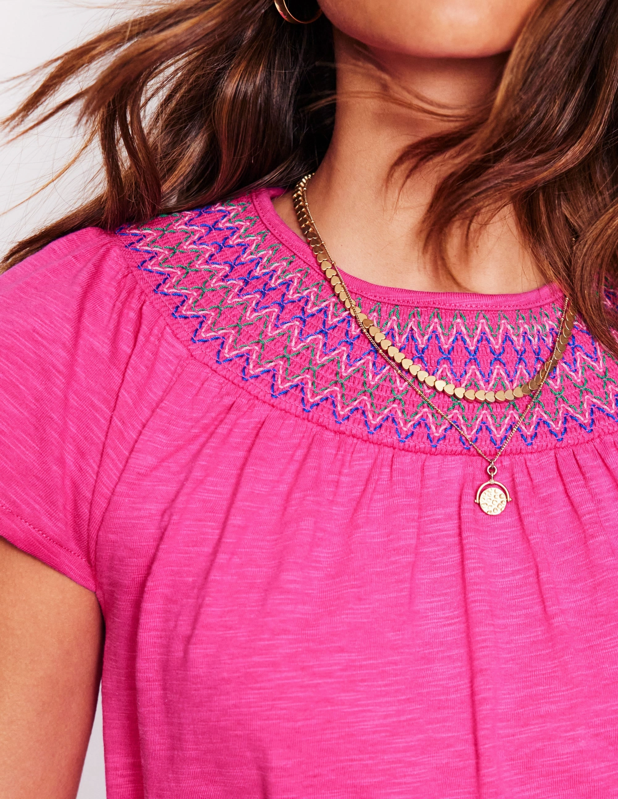 Climate-Adaptive Nina Smocked T-Shirt Dress-Cosmos Pink