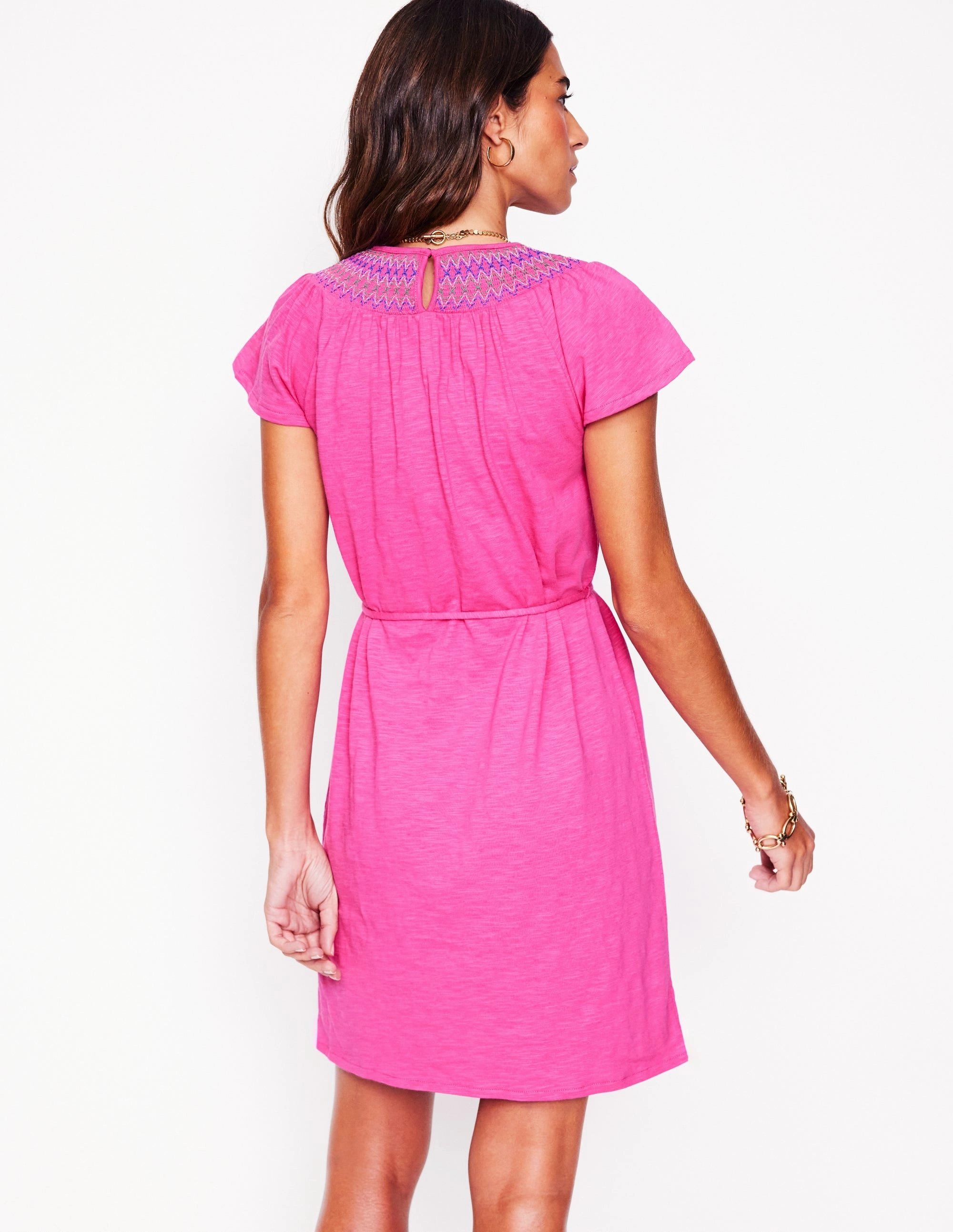 Nina Smocked T-Shirt Dress-Cosmos Pink Subtle Mood