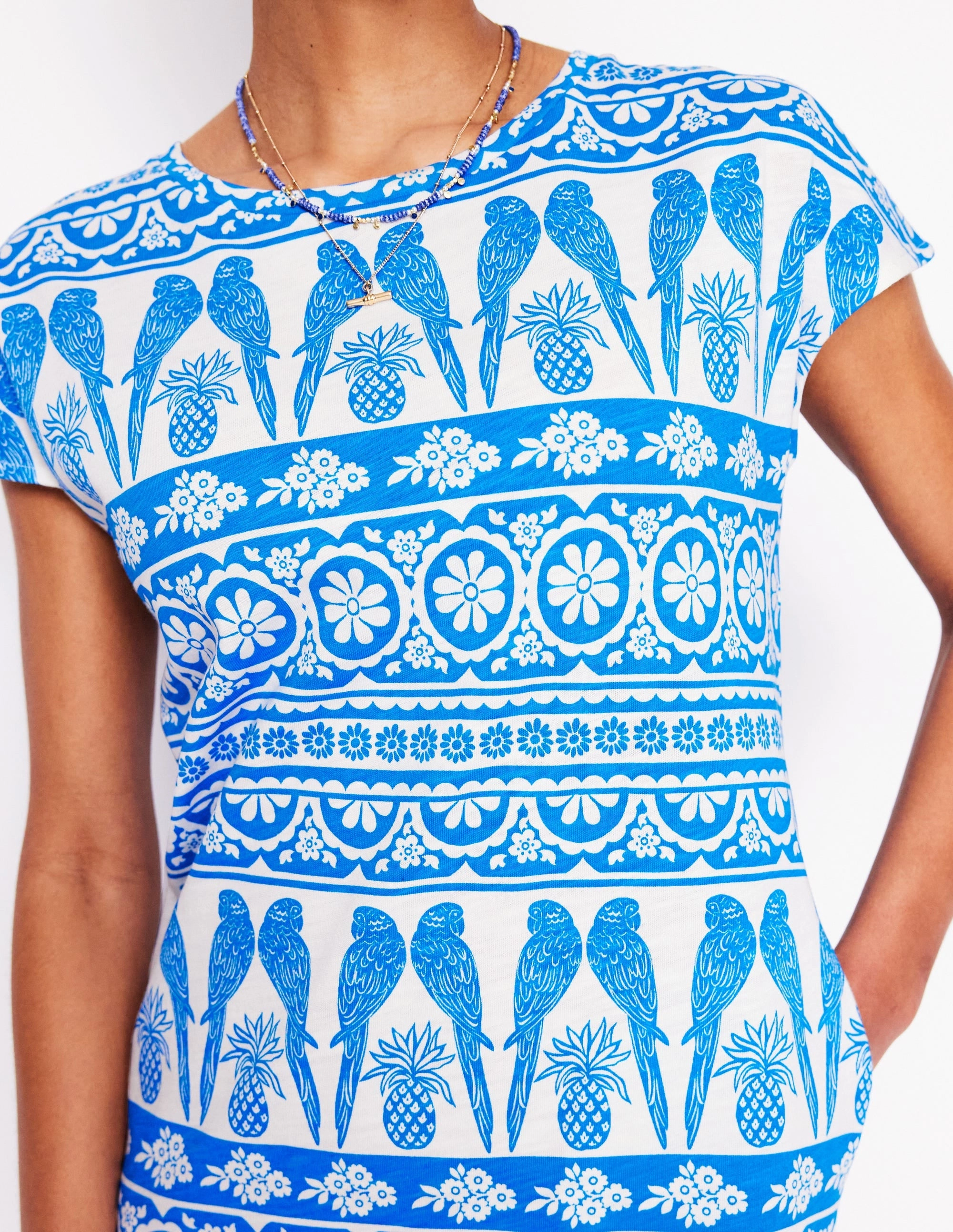 Fashionable Touch Leah Jersey T-shirt Dress-Cerulean Blue, Ornate Tropic